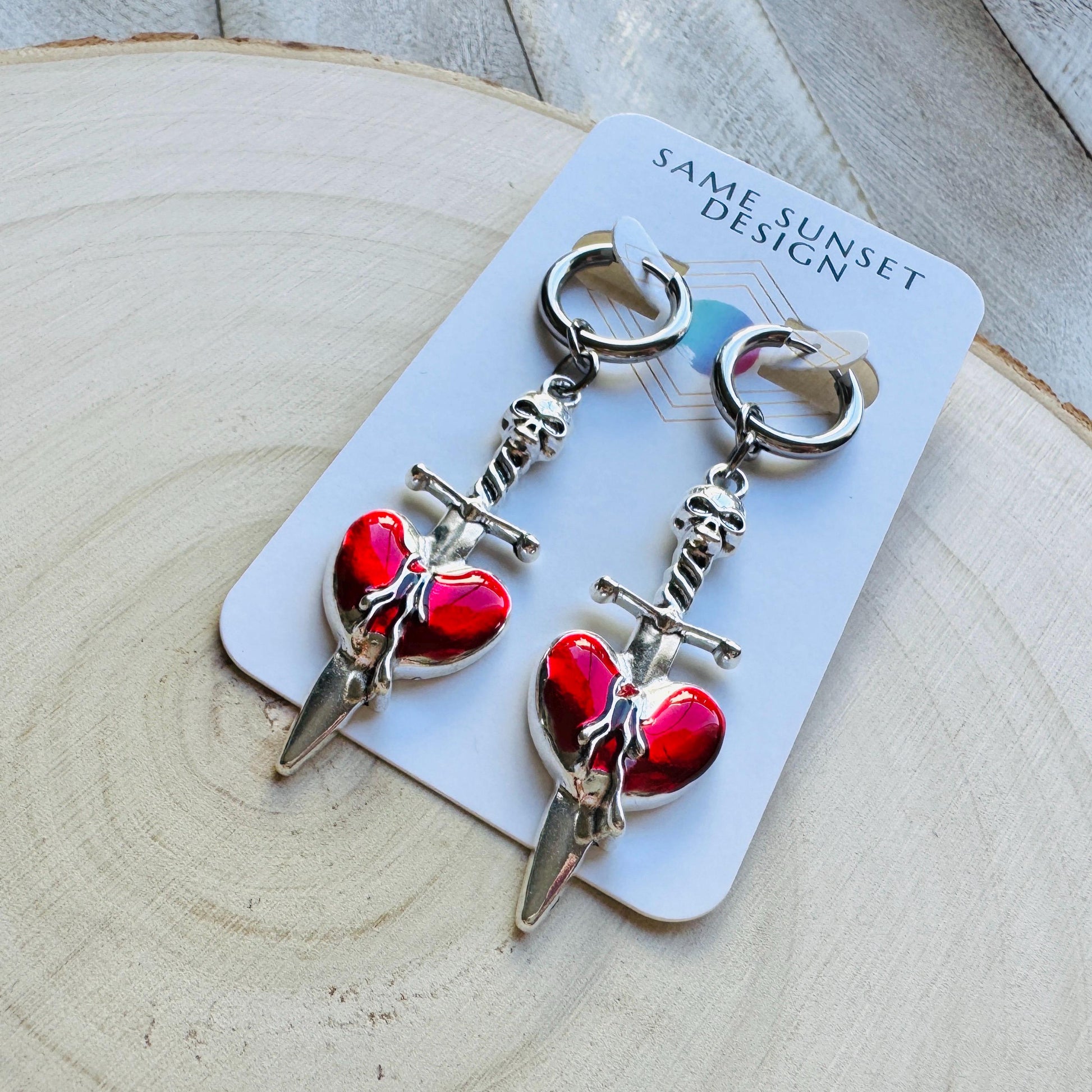 Dagger Earrings, Sword Earrings, Punk Jewelry, Huggie Hoop Earrings, Trendy Jewelry 2025, Goth Valentines Gift, Galentines Gift for Friends
