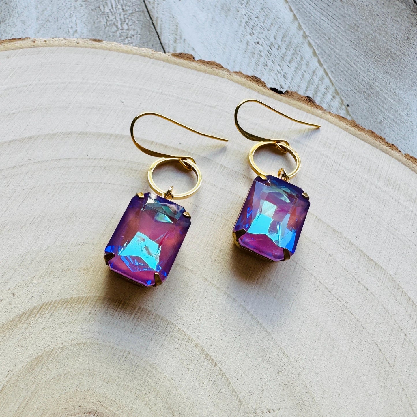 Purple Earrings, Hoop Earrings Gold, Wedding Earrings for Bride, Sweet 16 Gift for Daughter, Best Gift for Mom, Valentines Day Gift