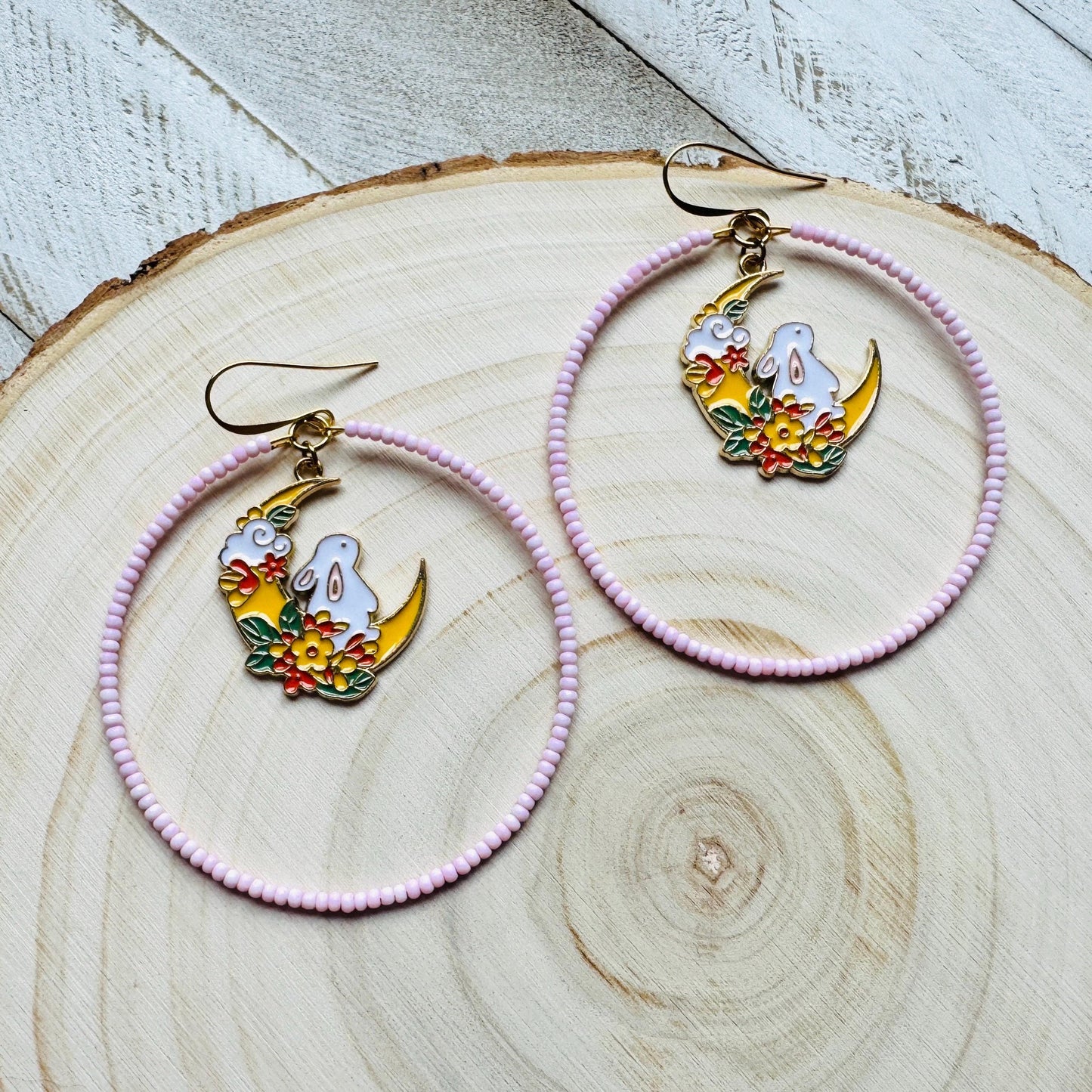 Bunny Earrings, Kawaii Earrings, Bead Hoops, Witchy Earrings, Cottagecore Earrings, Seed Bead Earrings, Easter Basket Stuffers for Women