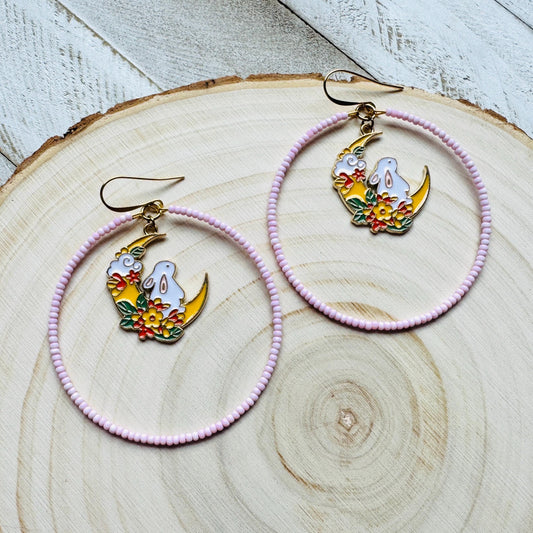 Bunny Earrings, Kawaii Earrings, Bead Hoops, Witchy Earrings, Cottagecore Earrings, Seed Bead Earrings, Easter Basket Stuffers for Women