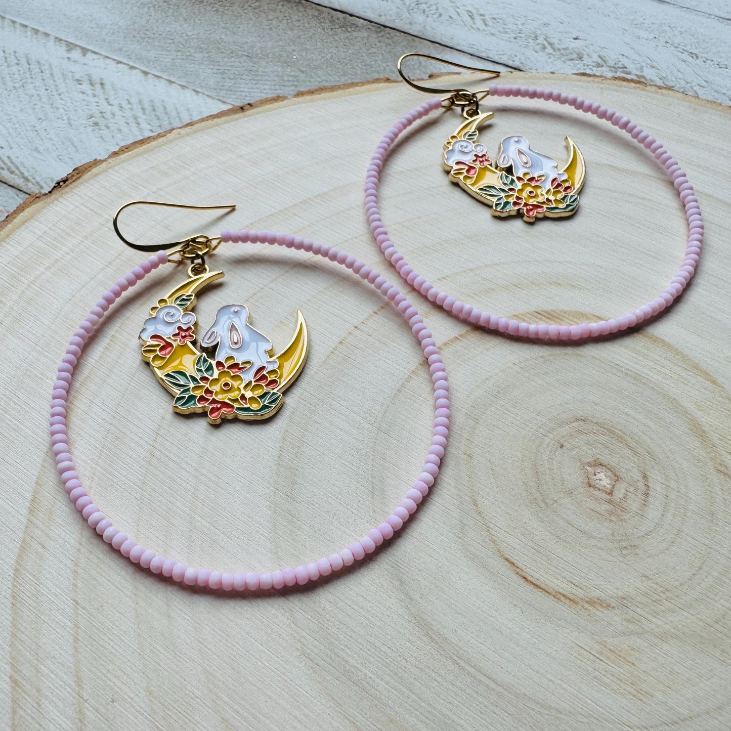 Bunny Earrings, Kawaii Earrings, Bead Hoops, Witchy Earrings, Cottagecore Earrings, Seed Bead Earrings, Easter Basket Stuffers for Women