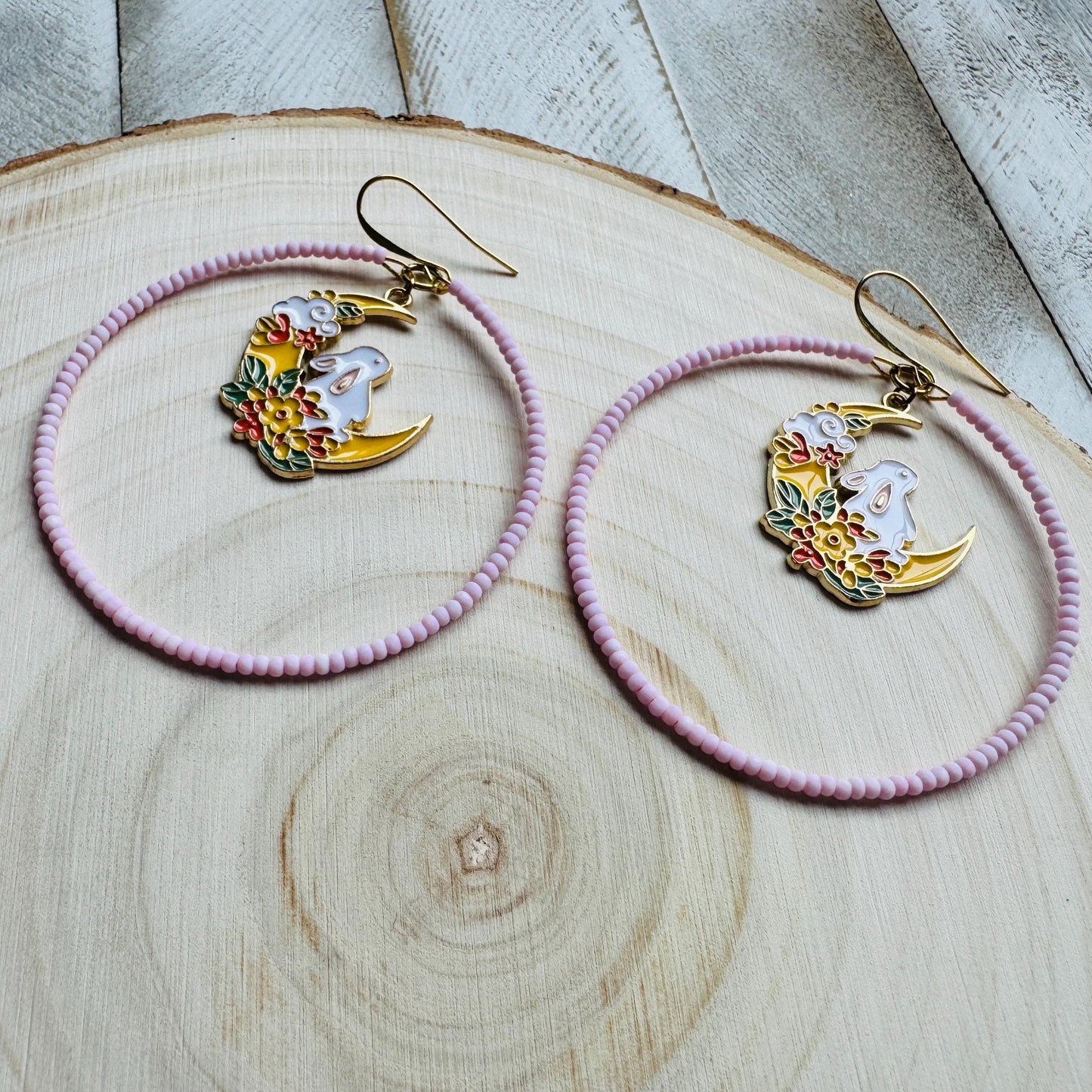 Bunny Earrings, Kawaii Earrings, Bead Hoops, Witchy Earrings, Cottagecore Earrings, Seed Bead Earrings, Easter Basket Stuffers for Women