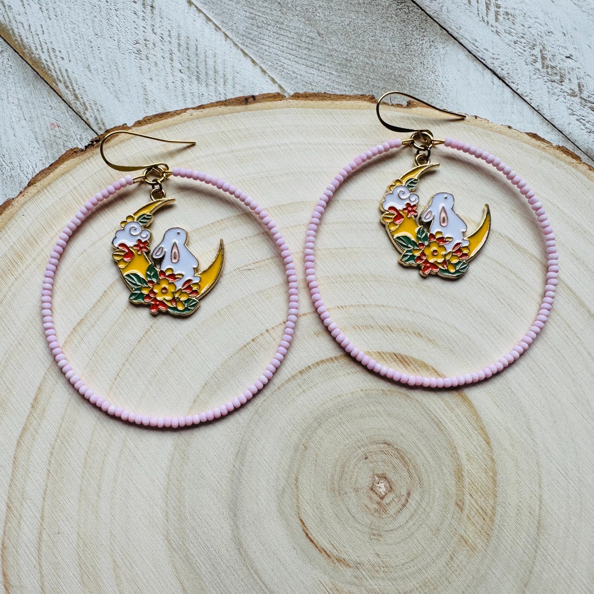 Bunny Earrings, Kawaii Earrings, Bead Hoops, Witchy Earrings, Cottagecore Earrings, Seed Bead Earrings, Easter Basket Stuffers for Women