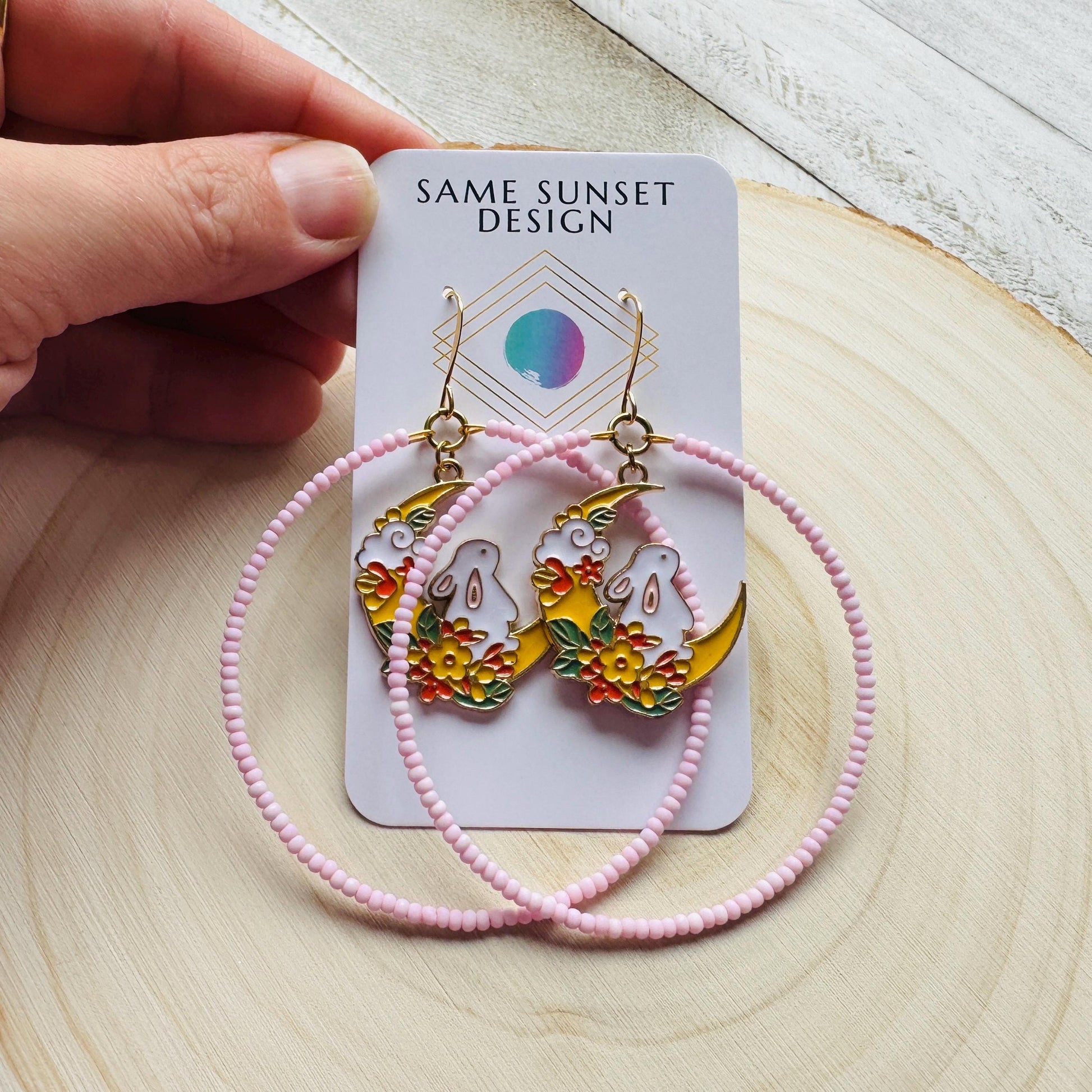 Bunny Earrings, Kawaii Earrings, Bead Hoops, Witchy Earrings, Cottagecore Earrings, Seed Bead Earrings, Easter Basket Stuffers for Women