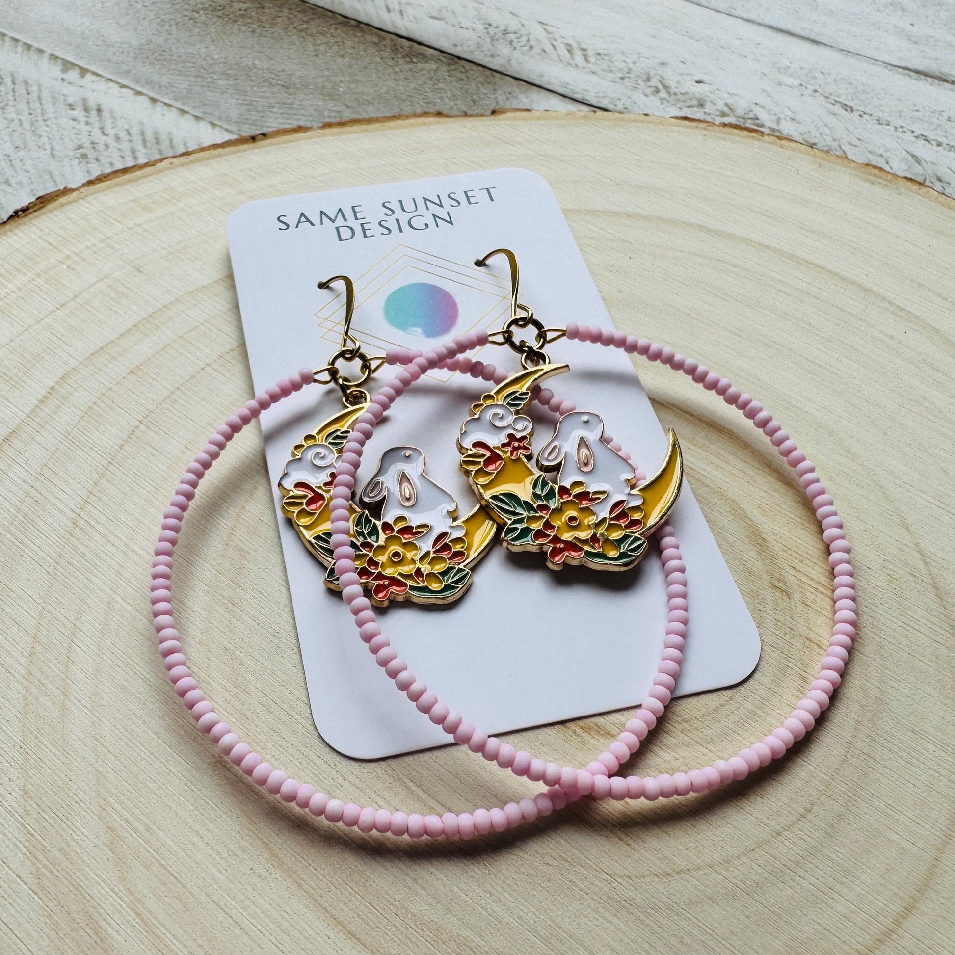 Bunny Earrings, Kawaii Earrings, Bead Hoops, Witchy Earrings, Cottagecore Earrings, Seed Bead Earrings, Easter Basket Stuffers for Women
