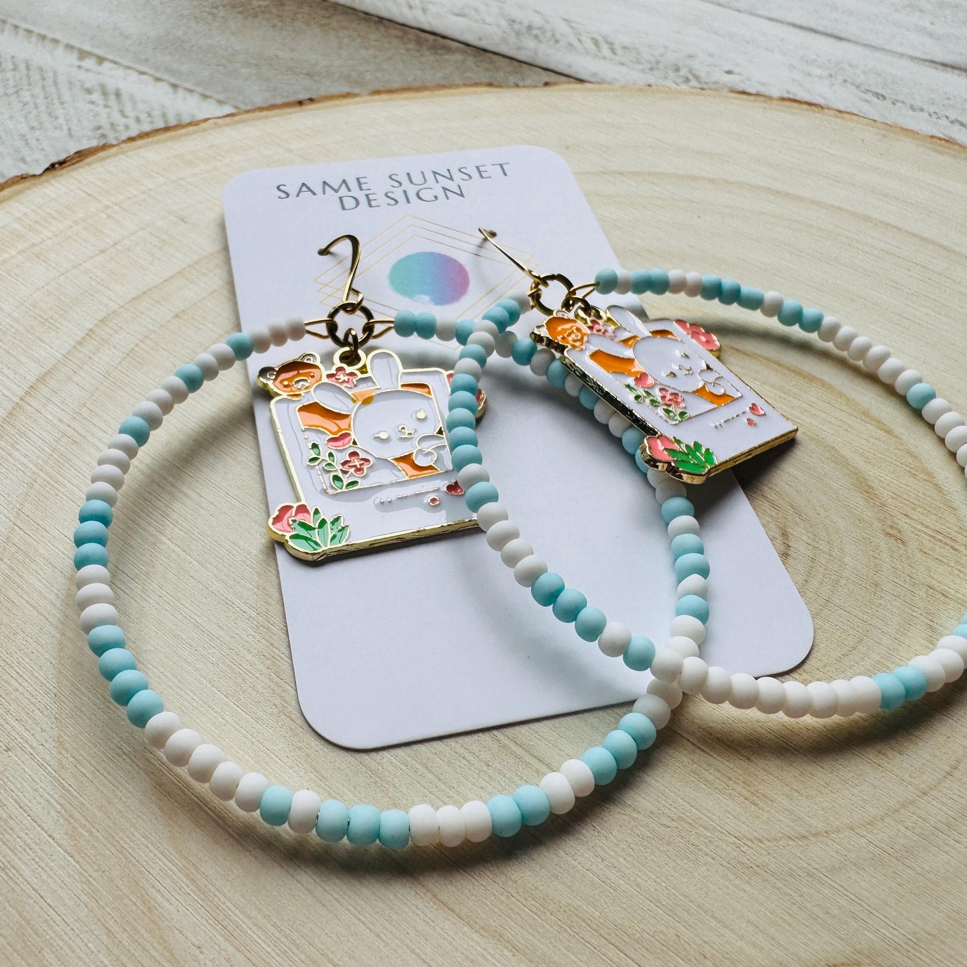 Bunny Earrings, Kawaii Earrings, Cottagecore Earrings, Seed Bead Earrings, Pastel Earrings, Easter Basket Stuffers for Women, Gift for Mom