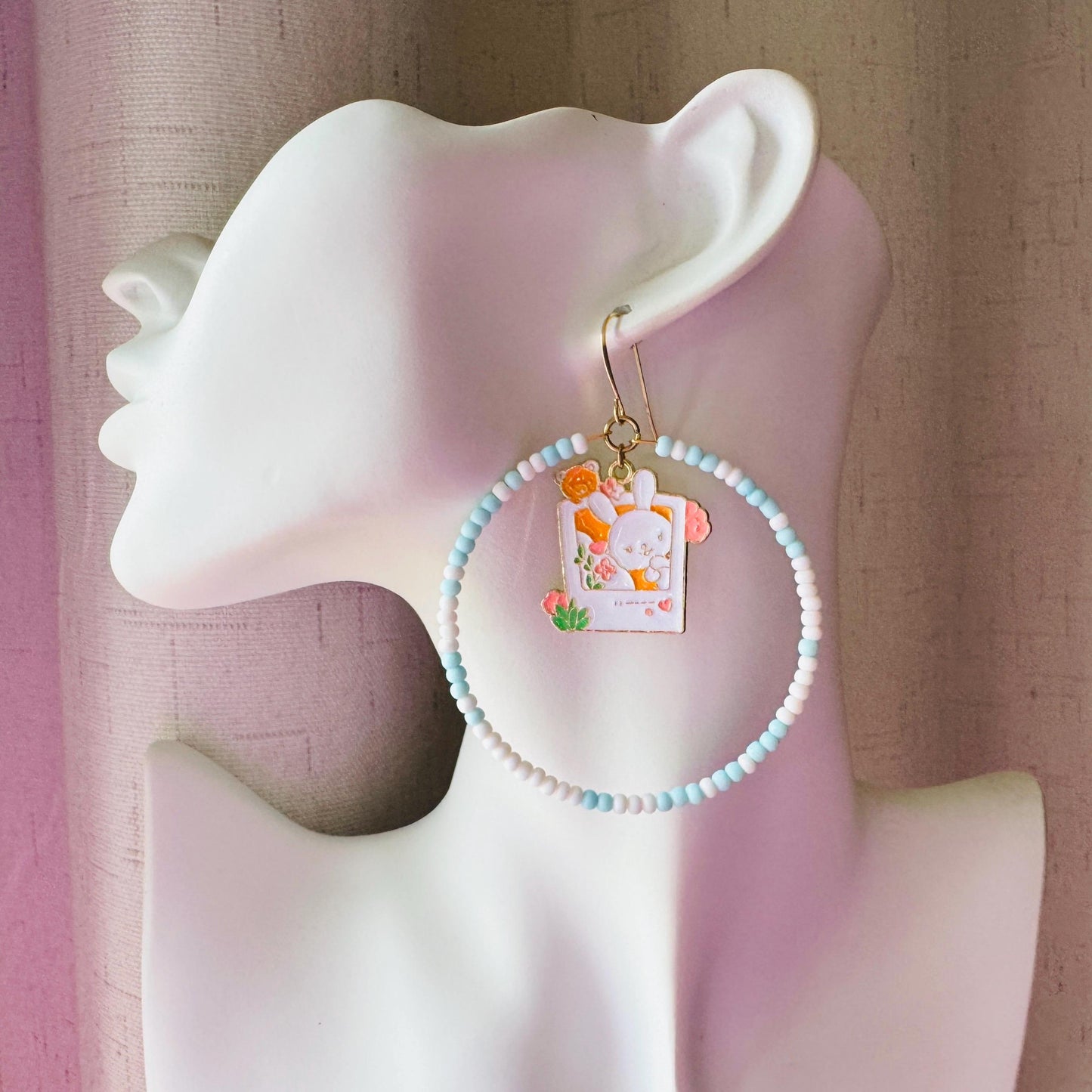 Bunny Earrings, Kawaii Earrings, Cottagecore Earrings, Seed Bead Earrings, Pastel Earrings, Easter Basket Stuffers for Women, Gift for Mom