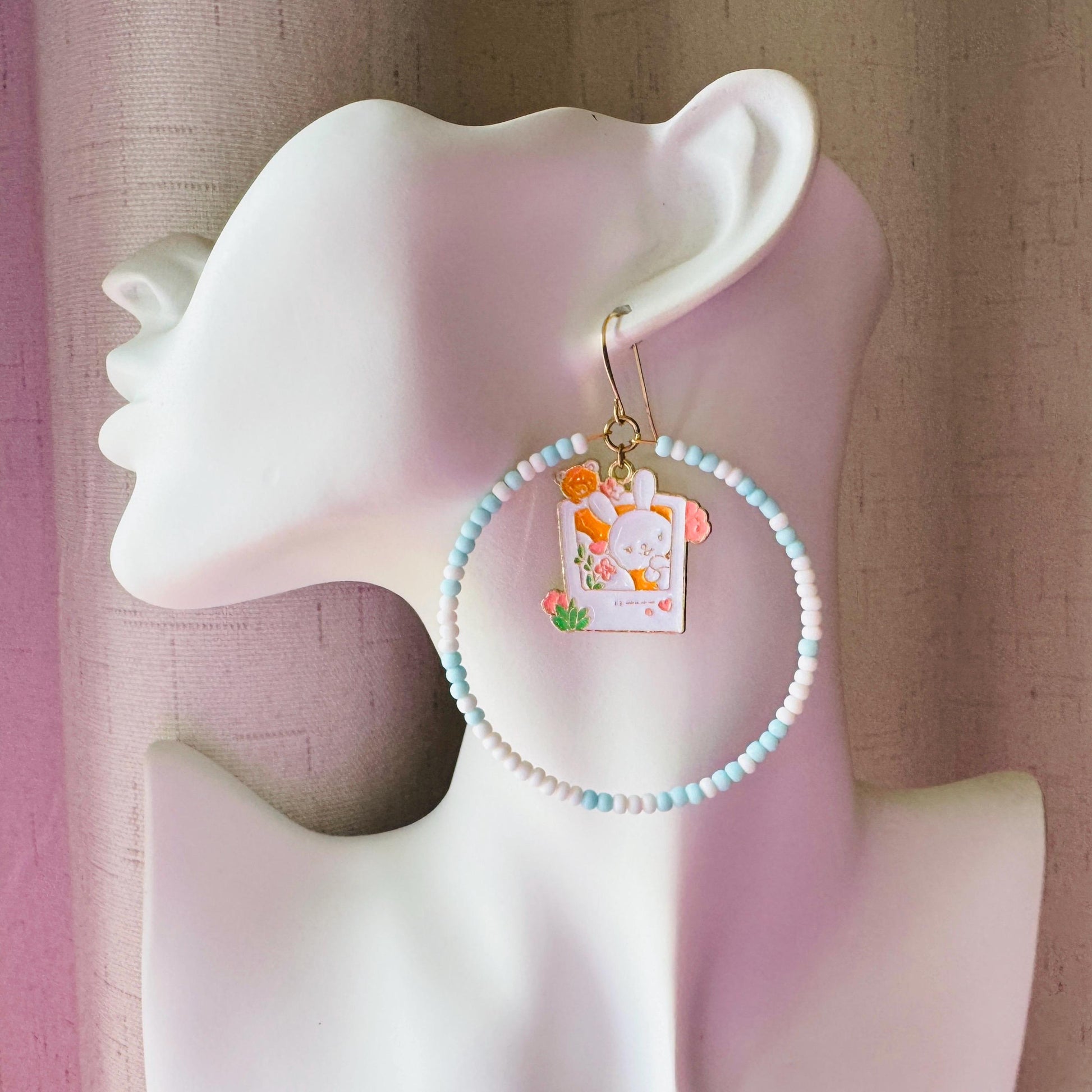Bunny Earrings, Kawaii Earrings, Cottagecore Earrings, Seed Bead Earrings, Pastel Earrings, Easter Basket Stuffers for Women, Gift for Mom