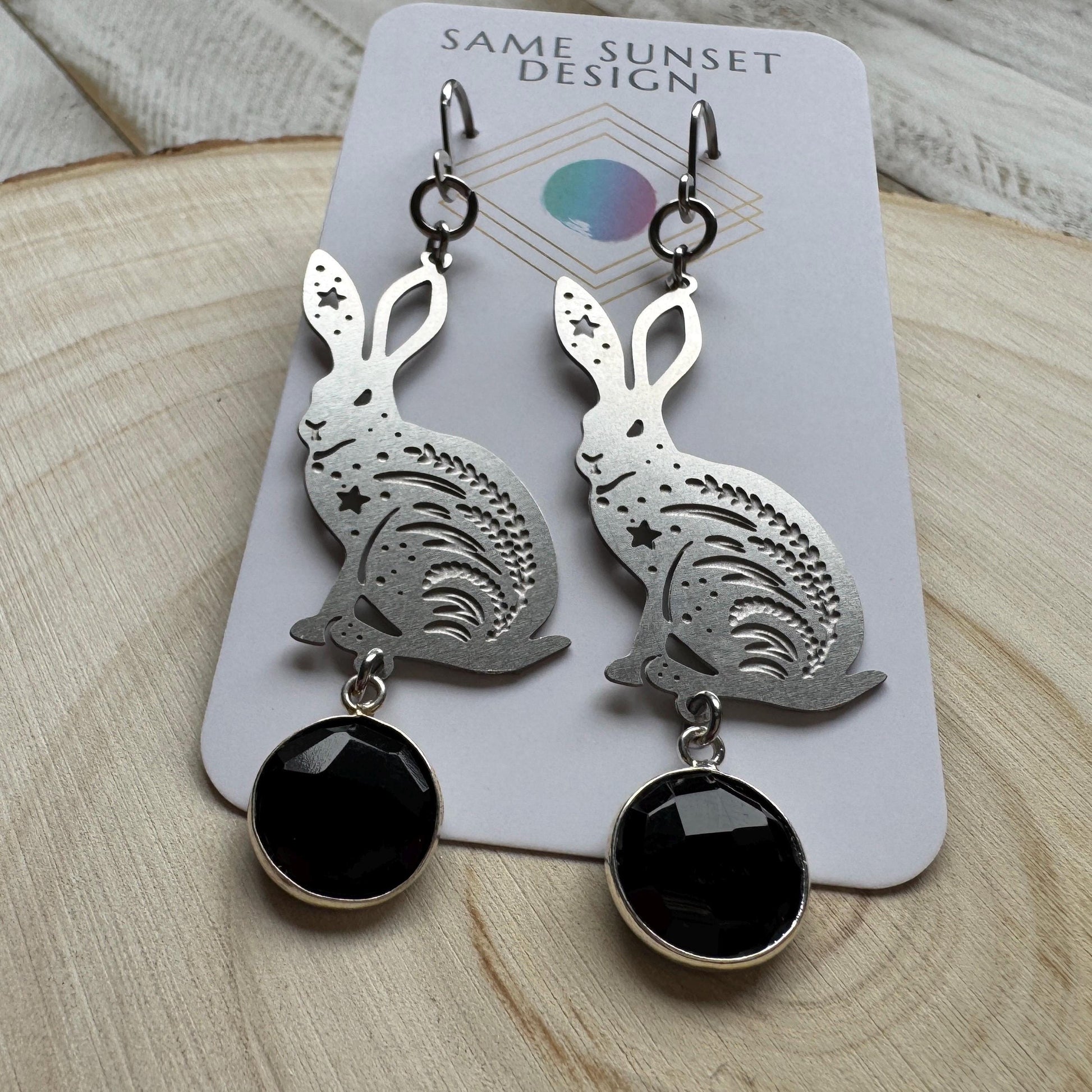 Bunny Earrings, Rabbits, Onyx Earrings, Gothic Earrings for Women, Punk Jewelry, Cottagecore Earrings, Easter Basket Stuffers for Tween