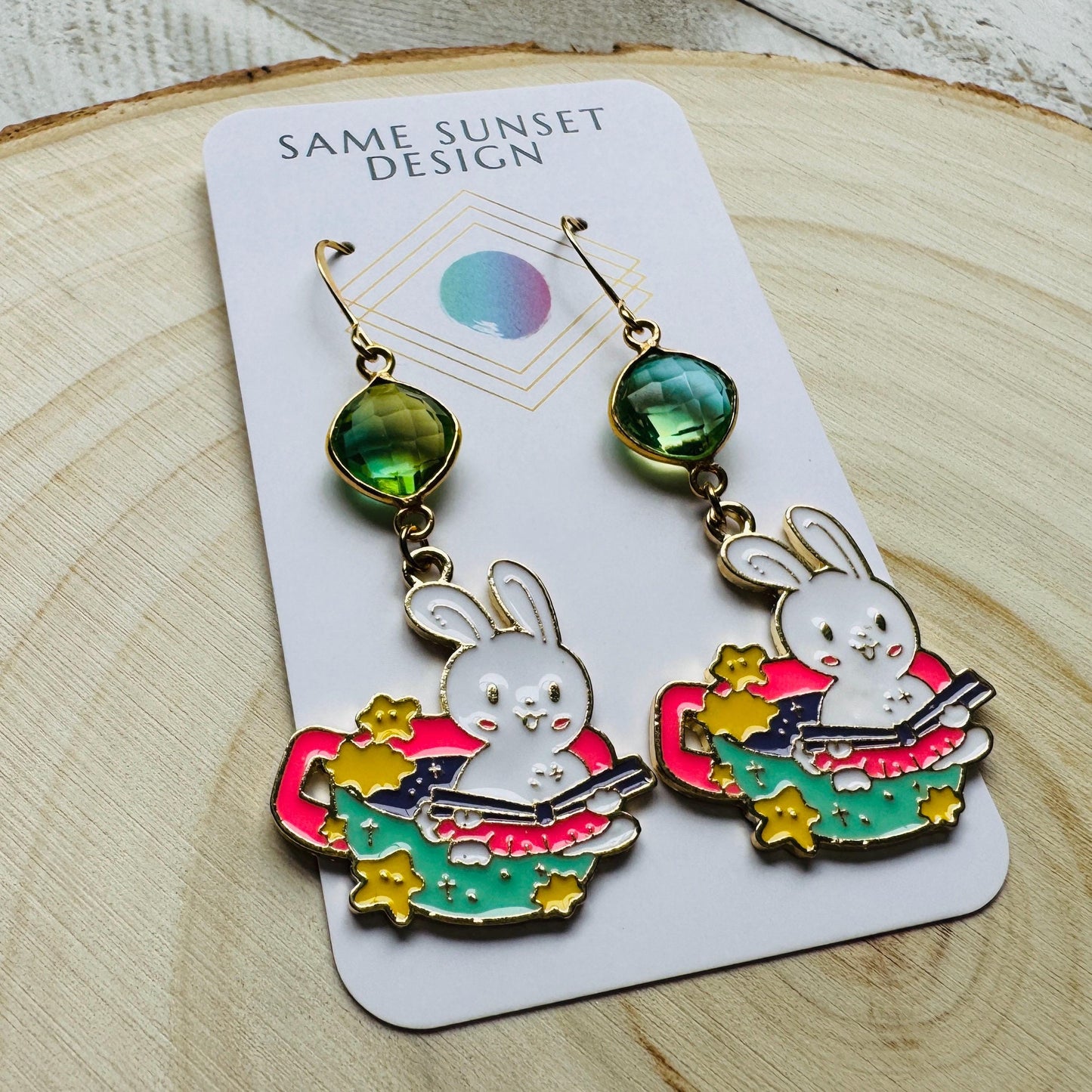 Bunny Earrings, Quartz Earrings, Crystal Earrings, Easter Basket Stuffers for Tween, Kawaii, Fun Birthday Gift, Friend Gifts for Women