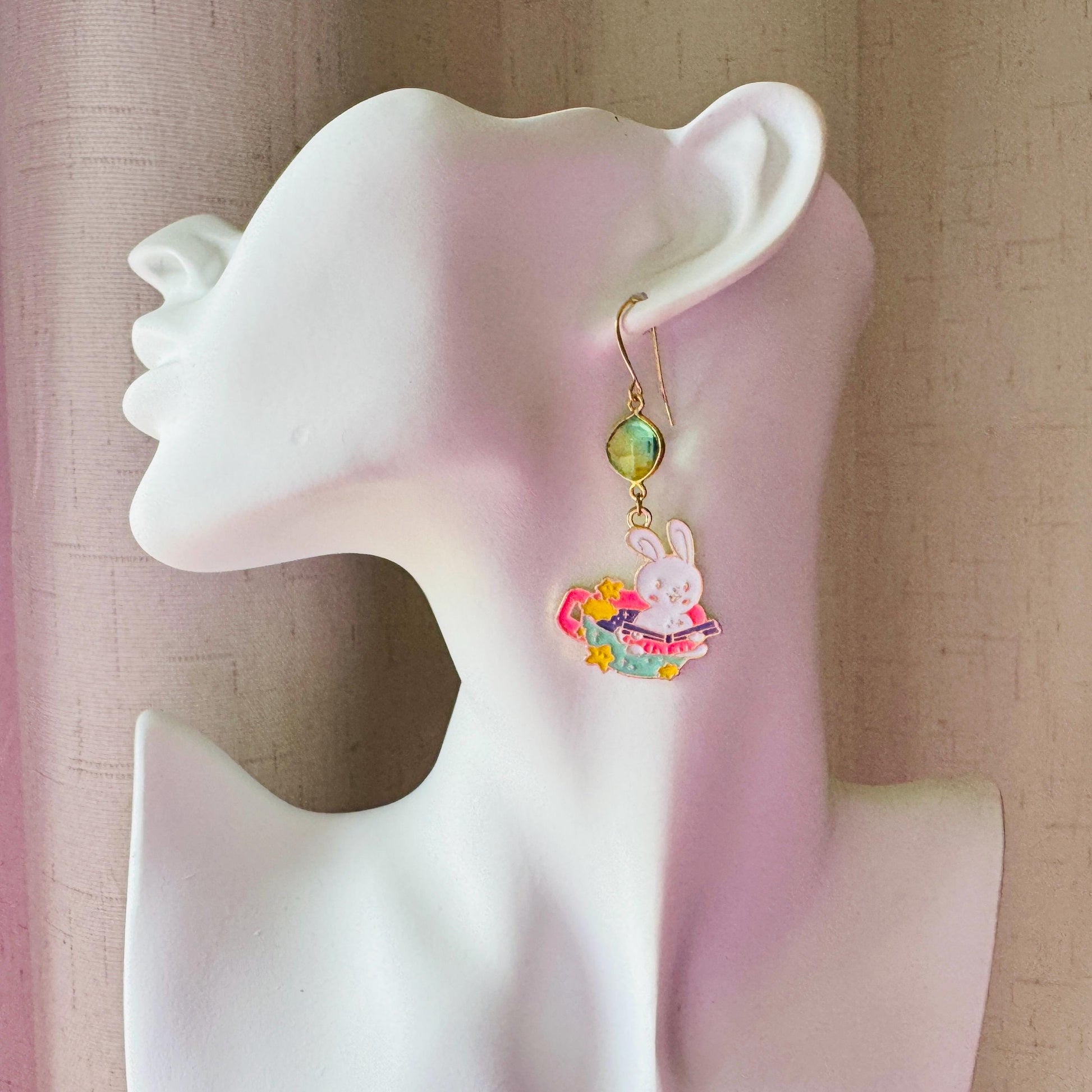Bunny Earrings, Quartz Earrings, Crystal Earrings, Easter Basket Stuffers for Tween, Kawaii, Fun Birthday Gift, Friend Gifts for Women