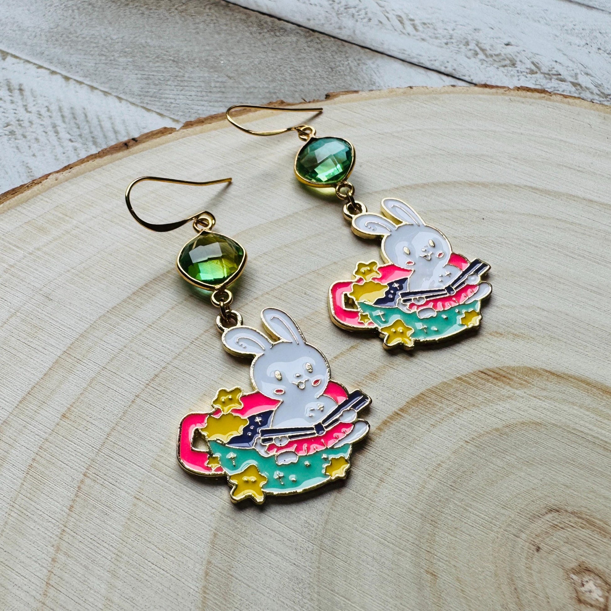 Bunny Earrings, Quartz Earrings, Crystal Earrings, Easter Basket Stuffers for Tween, Kawaii, Fun Birthday Gift, Friend Gifts for Women