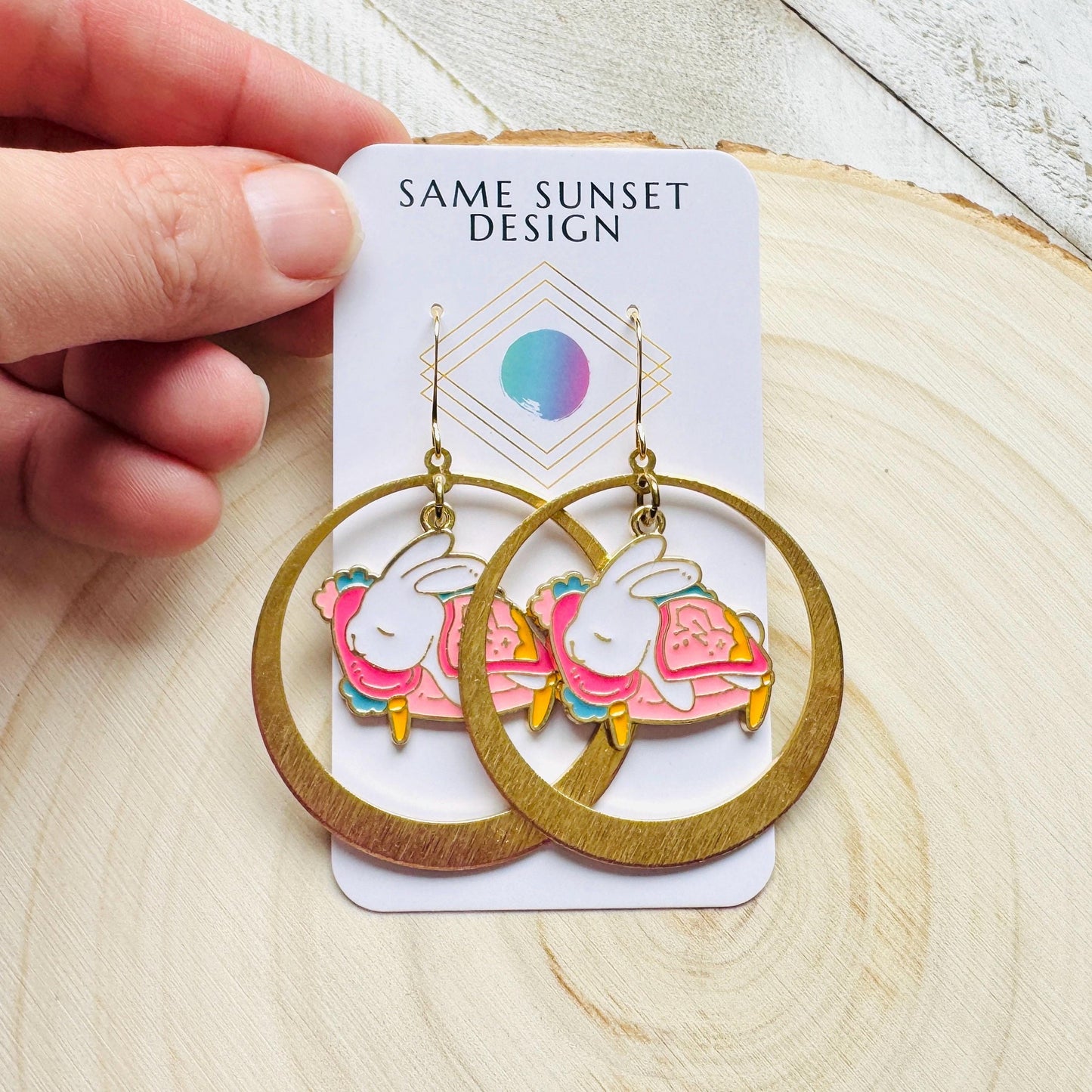 Bunny Earrings, Earrings Dangle Boho, Geometric Jewelry, Easter Basket Stuffers for Tween, Kawaii, Fun Birthday Gift, Nerdy Gifts for Women