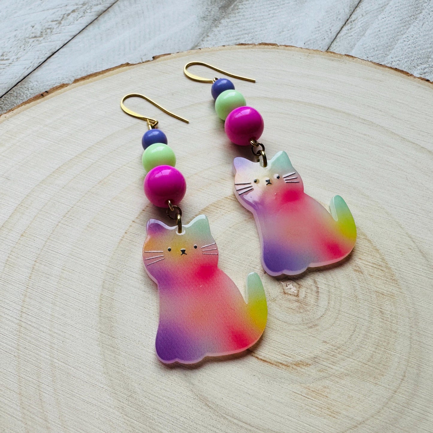 Cat Earrings, Pastel Goth, Kitty Jewelry, Statement Earrings Boho, Kawaii Jewelry, Art Deco Earrings, Easter Basket Stuffers for Tween