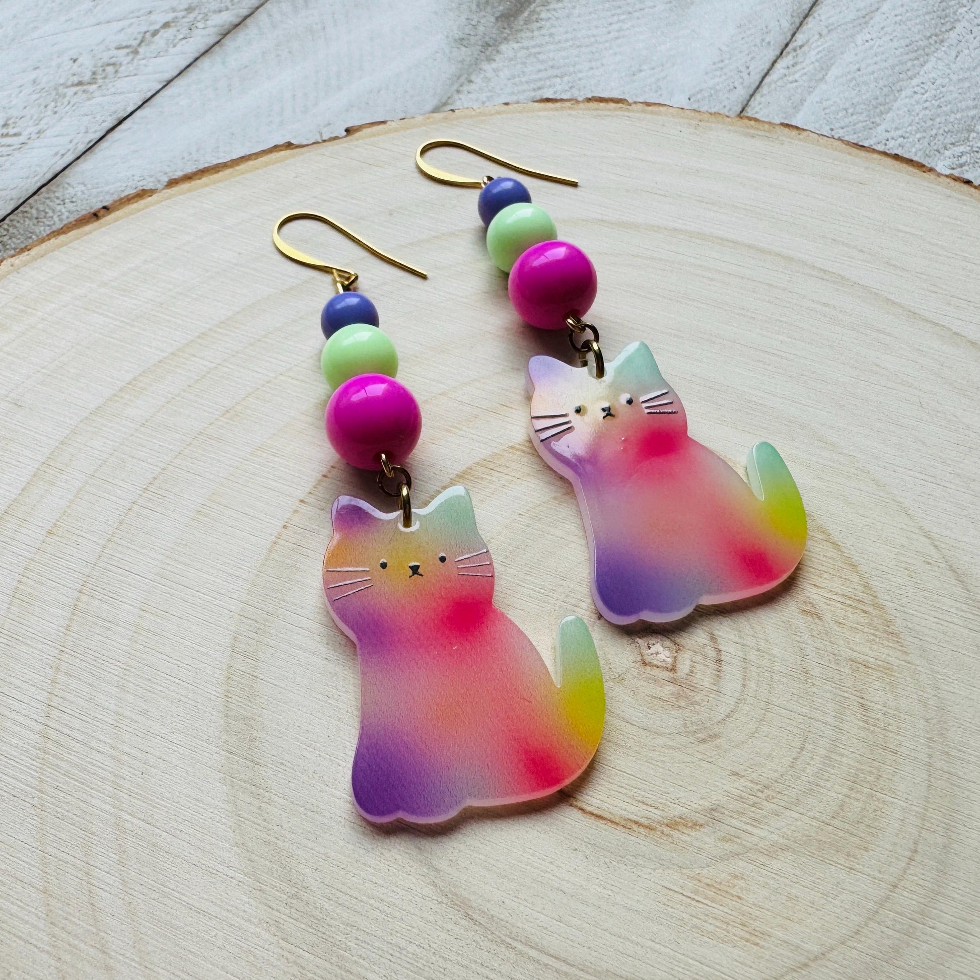 Cat Earrings, Pastel Goth, Kitty Jewelry, Statement Earrings Boho, Kawaii Jewelry, Art Deco Earrings, Easter Basket Stuffers for Tween