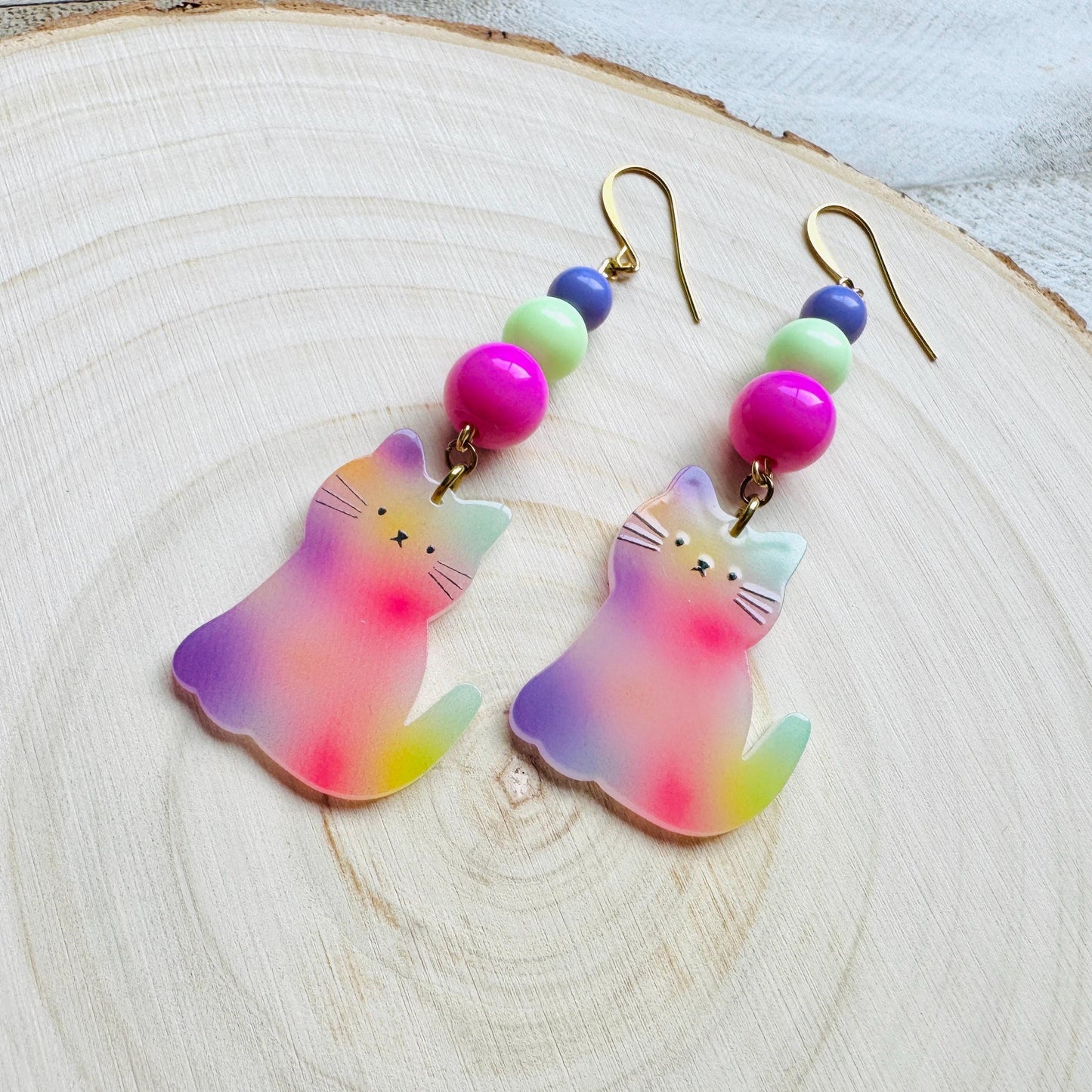 Cat Earrings, Pastel Goth, Kitty Jewelry, Statement Earrings Boho, Kawaii Jewelry, Art Deco Earrings, Easter Basket Stuffers for Tween