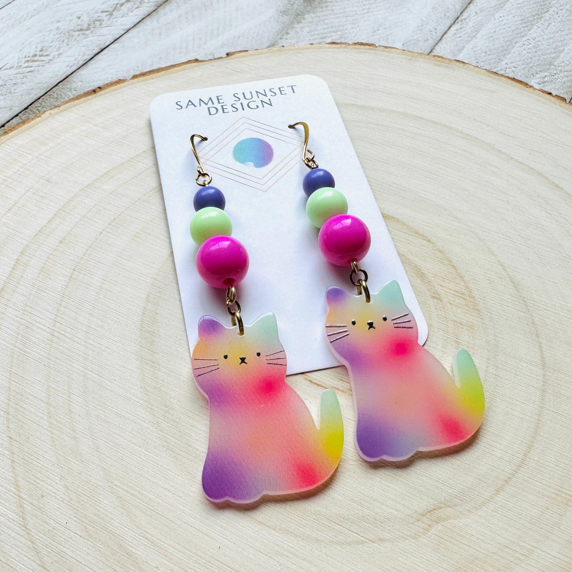 Cat Earrings, Pastel Goth, Kitty Jewelry, Statement Earrings Boho, Kawaii Jewelry, Art Deco Earrings, Easter Basket Stuffers for Tween