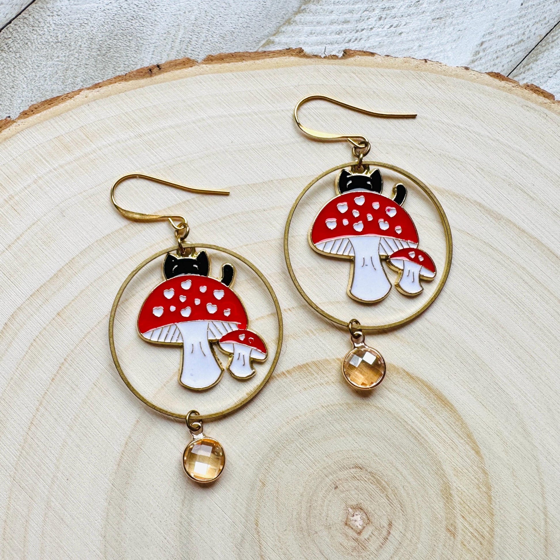 Cat Earrings, Mushroom Earrings, Cottagecore Earrings, Kitty Jewelry, Easter Basket Stuffers for Tween, Best Gift for Mom, Fun Birthday Gift