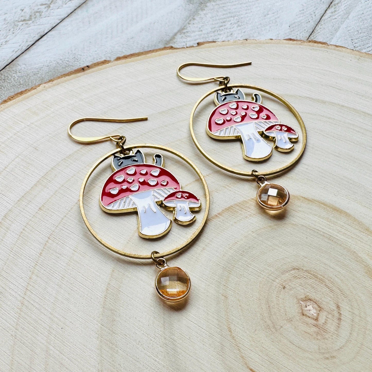 Cat Earrings, Mushroom Earrings, Cottagecore Earrings, Kitty Jewelry, Easter Basket Stuffers for Tween, Best Gift for Mom, Fun Birthday Gift