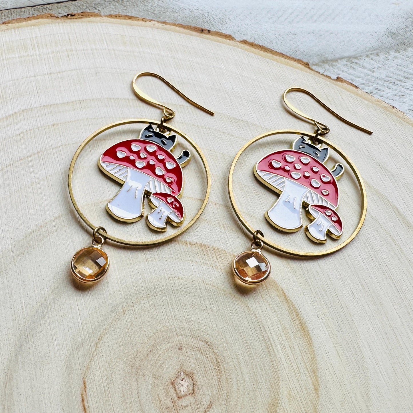 Cat Earrings, Mushroom Earrings, Cottagecore Earrings, Kitty Jewelry, Easter Basket Stuffers for Tween, Best Gift for Mom, Fun Birthday Gift