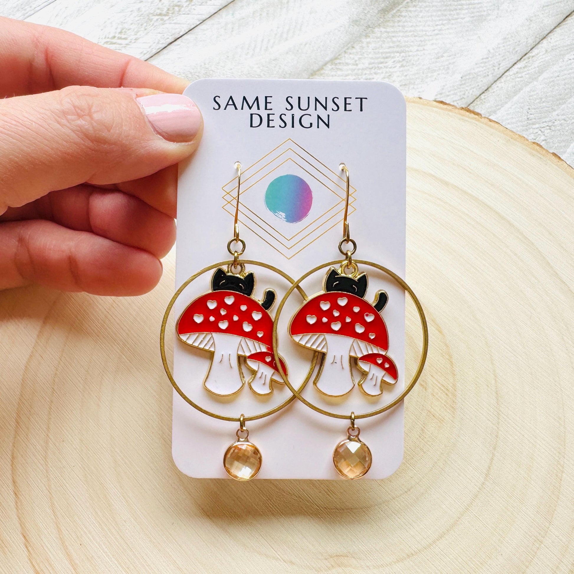 Cat Earrings, Mushroom Earrings, Cottagecore Earrings, Kitty Jewelry, Easter Basket Stuffers for Tween, Best Gift for Mom, Fun Birthday Gift