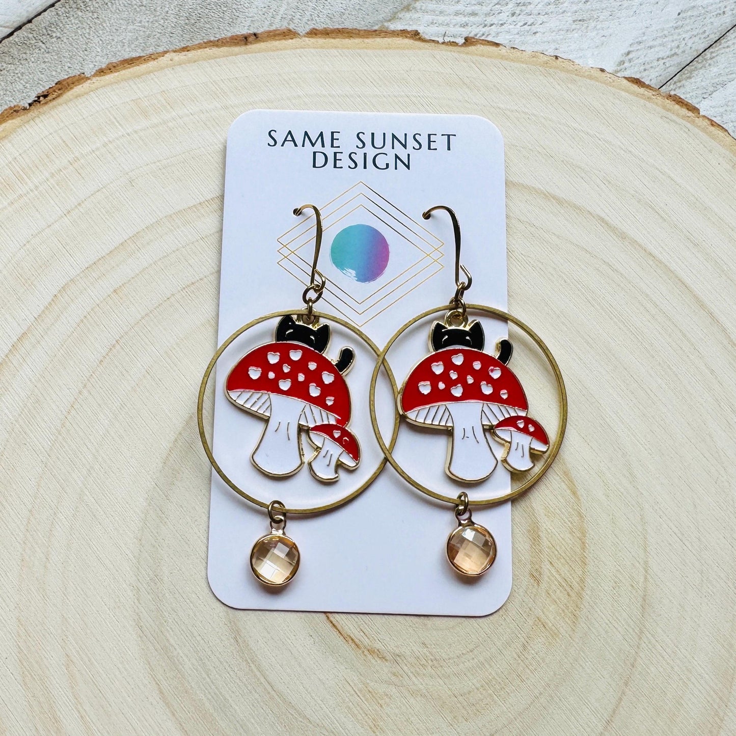 Cat Earrings, Mushroom Earrings, Cottagecore Earrings, Kitty Jewelry, Easter Basket Stuffers for Tween, Best Gift for Mom, Fun Birthday Gift