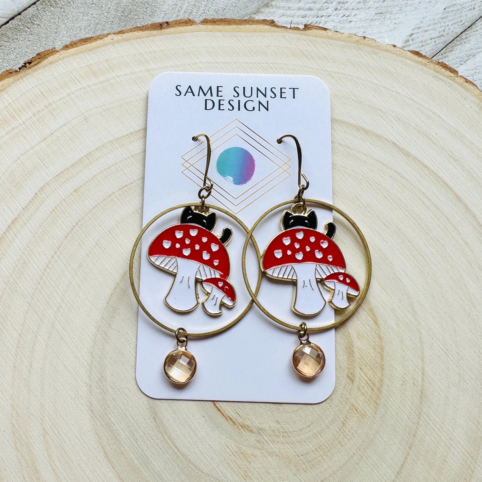 Cat Earrings, Mushroom Earrings, Cottagecore Earrings, Kitty Jewelry, Easter Basket Stuffers for Tween, Best Gift for Mom, Fun Birthday Gift