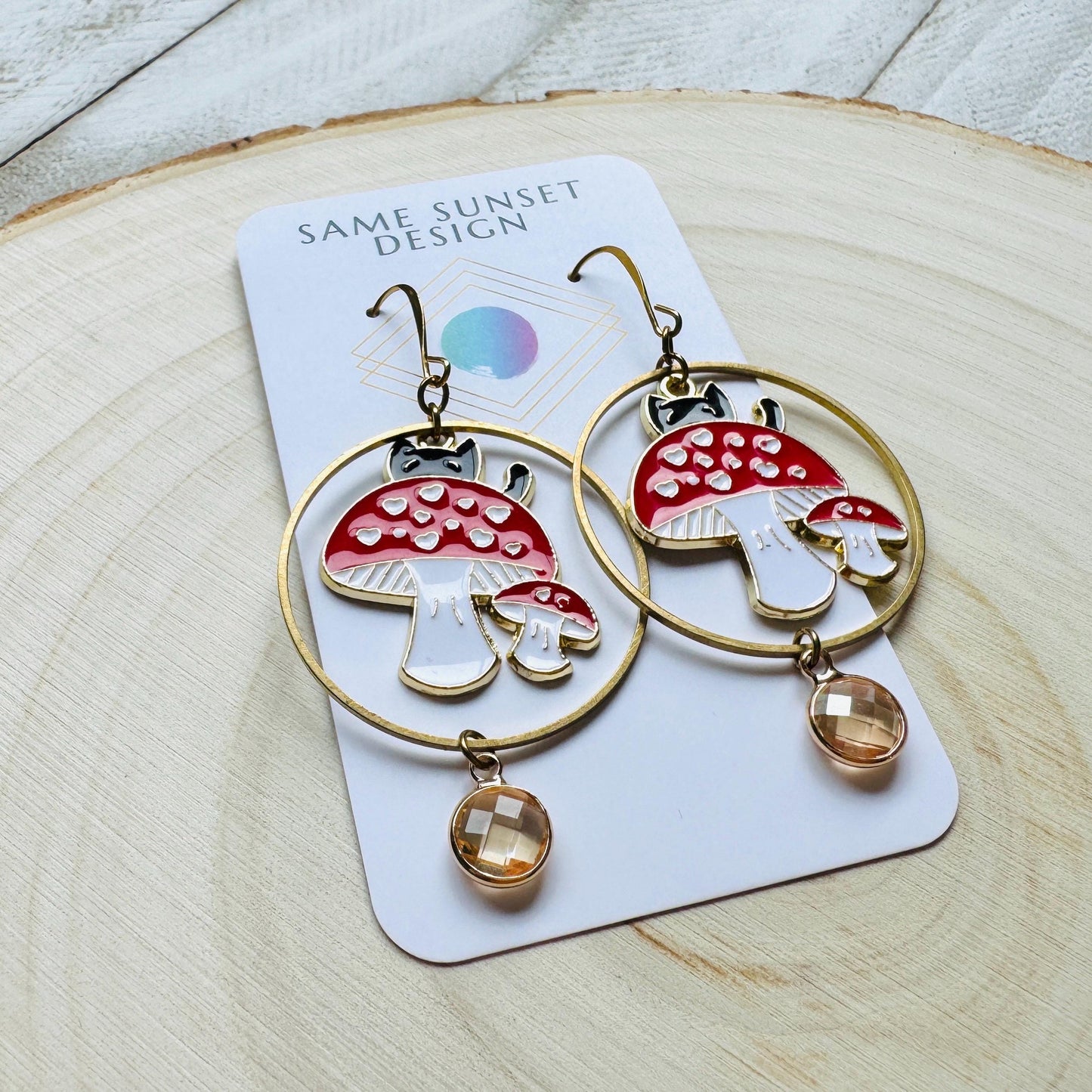 Cat Earrings, Mushroom Earrings, Cottagecore Earrings, Kitty Jewelry, Easter Basket Stuffers for Tween, Best Gift for Mom, Fun Birthday Gift
