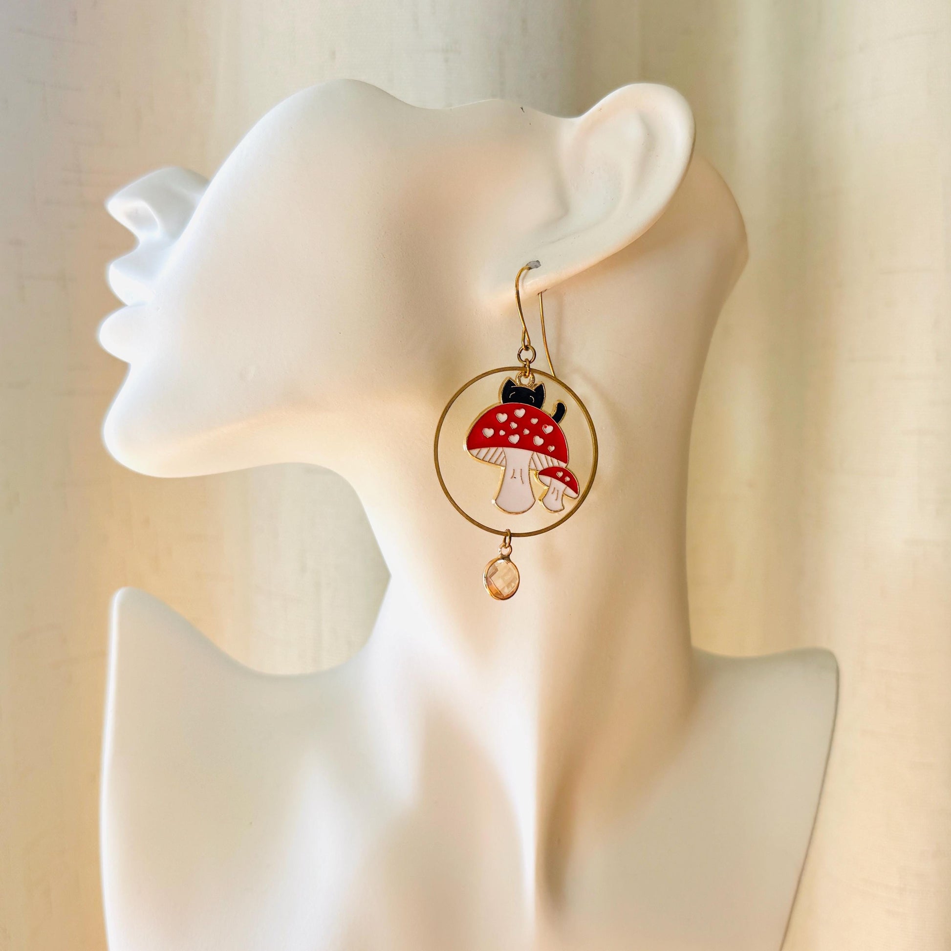 Cat Earrings, Mushroom Earrings, Cottagecore Earrings, Kitty Jewelry, Easter Basket Stuffers for Tween, Best Gift for Mom, Fun Birthday Gift