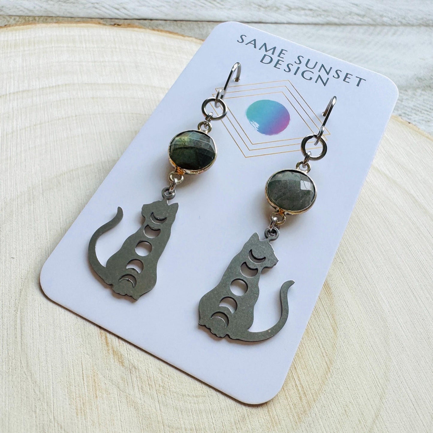 Cat Earrings, Labradorite Earrings, Moon Jewelry, Best Gifts for Aunt, Mothers Day Gift from Daughter, Easter Basket Stuffers for Tween