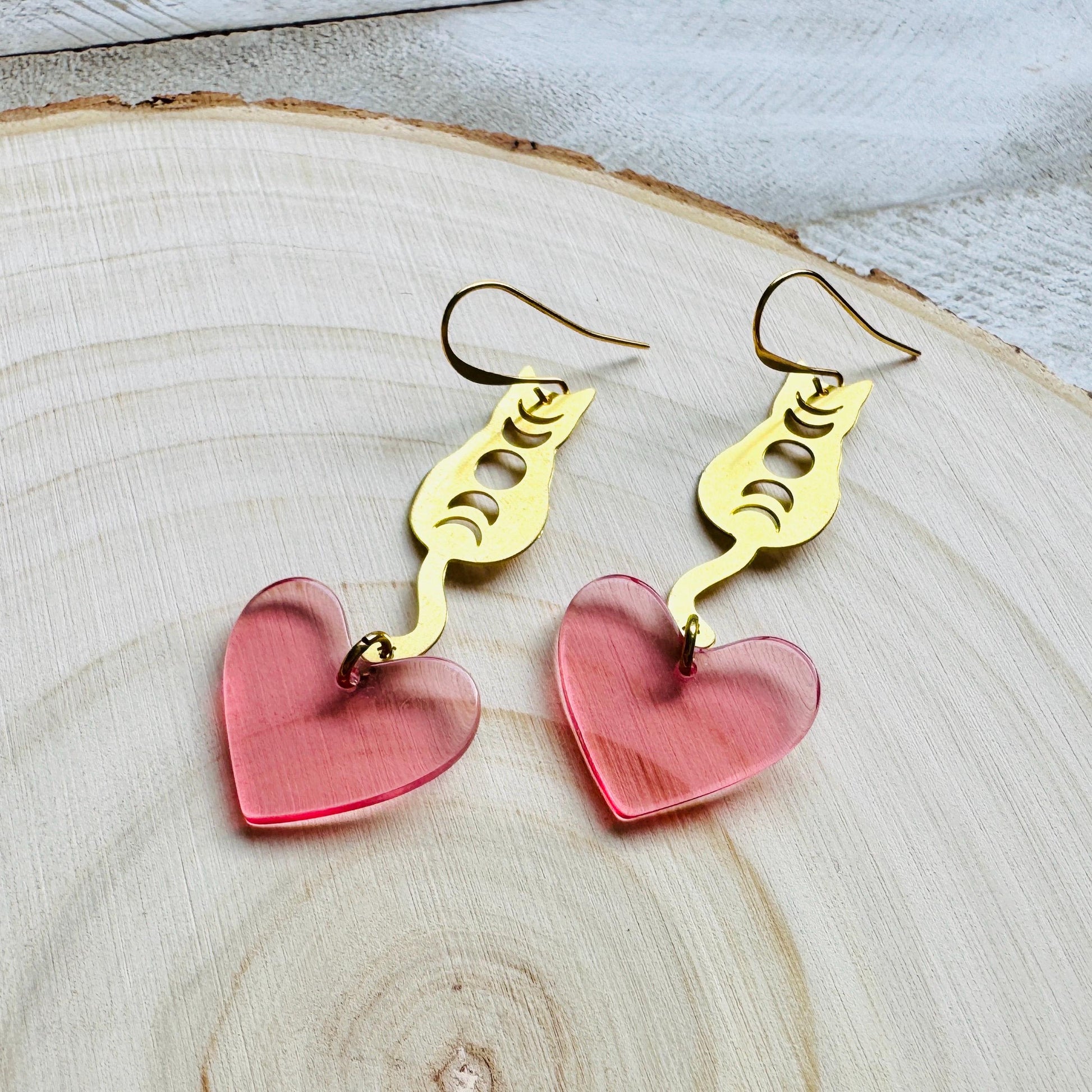Cat Earrings, Heart Earrings Gold, Kitty Jewelry, Coquette Jewelry, Easter Basket Stuffers for Tween, Best Gift for Mom, Fun Birthday Gift