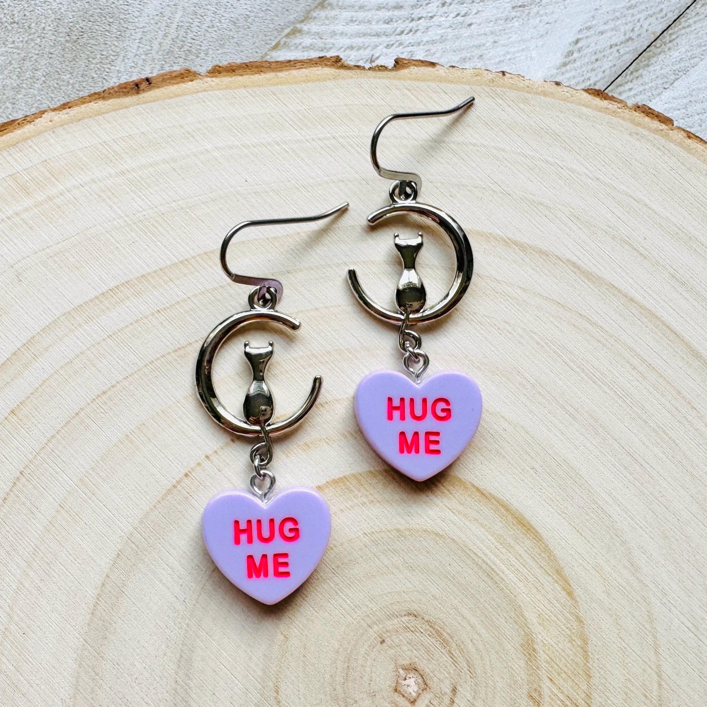 Cat Earrings, Moon Jewelry, Heart Earrings, Best Gifts for Aunt, Mothers Day Gift from Daughter, Easter Basket Stuffers for Tween