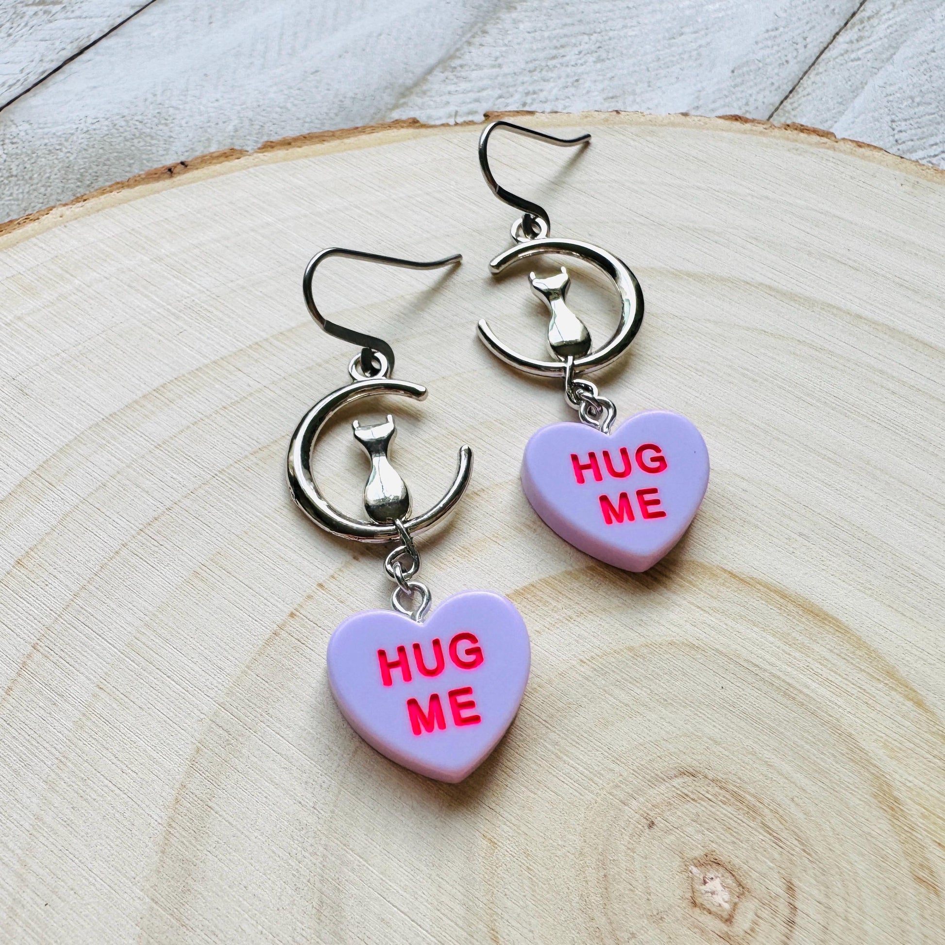 Cat Earrings, Moon Jewelry, Heart Earrings, Best Gifts for Aunt, Mothers Day Gift from Daughter, Easter Basket Stuffers for Tween