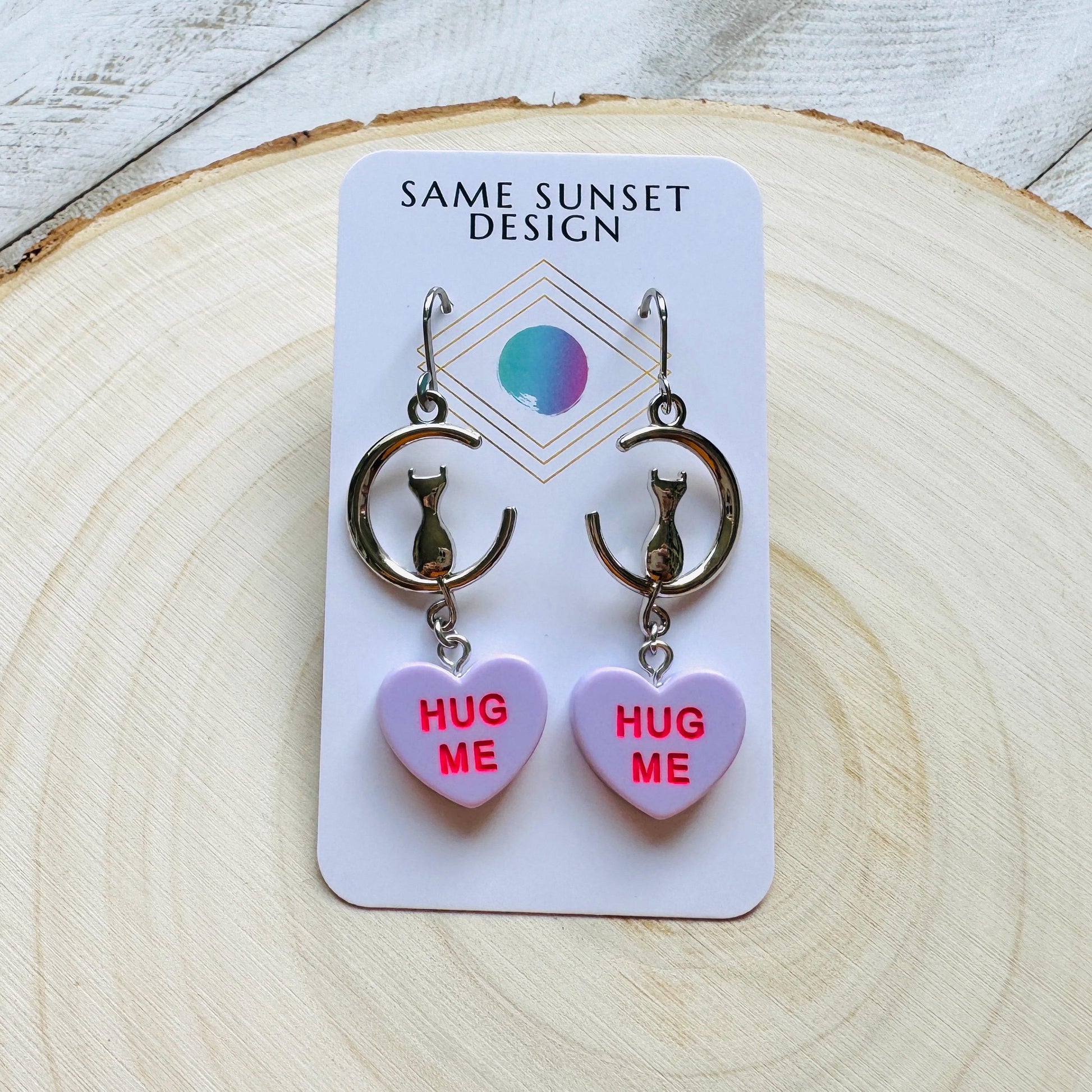 Cat Earrings, Moon Jewelry, Heart Earrings, Best Gifts for Aunt, Mothers Day Gift from Daughter, Easter Basket Stuffers for Tween