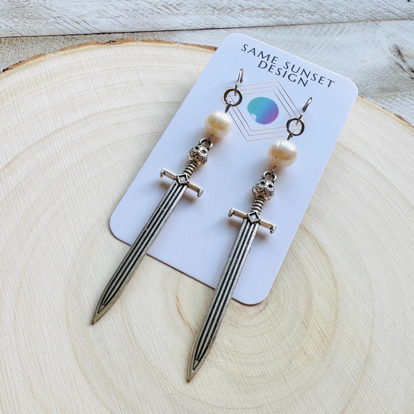 Sword Earrings, Pearl Earrings, Punk Earrings Dangle, Cat Earrings, Goth Earrings for Women, Easter Basket Stuffers for Tween, Gift for Mom