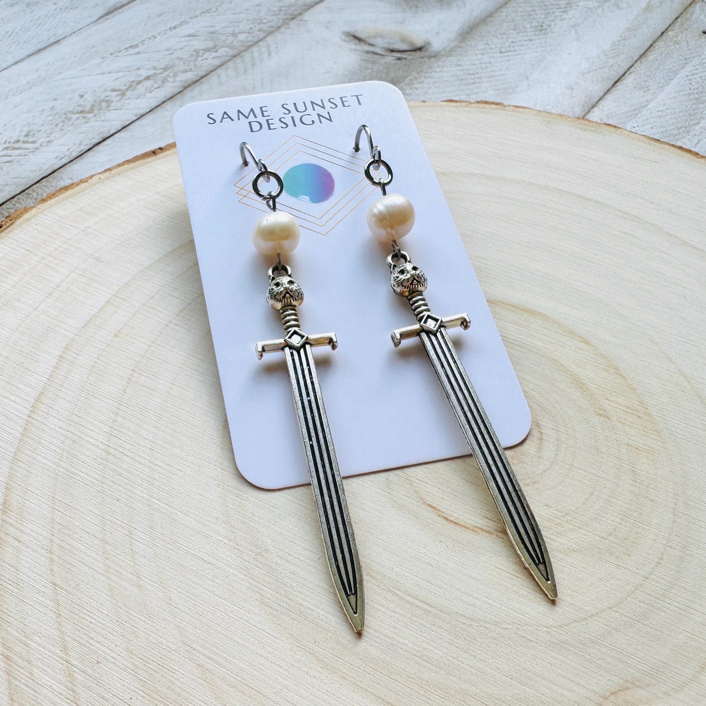 Sword Earrings, Pearl Earrings, Punk Earrings Dangle, Cat Earrings, Goth Earrings for Women, Easter Basket Stuffers for Tween, Gift for Mom