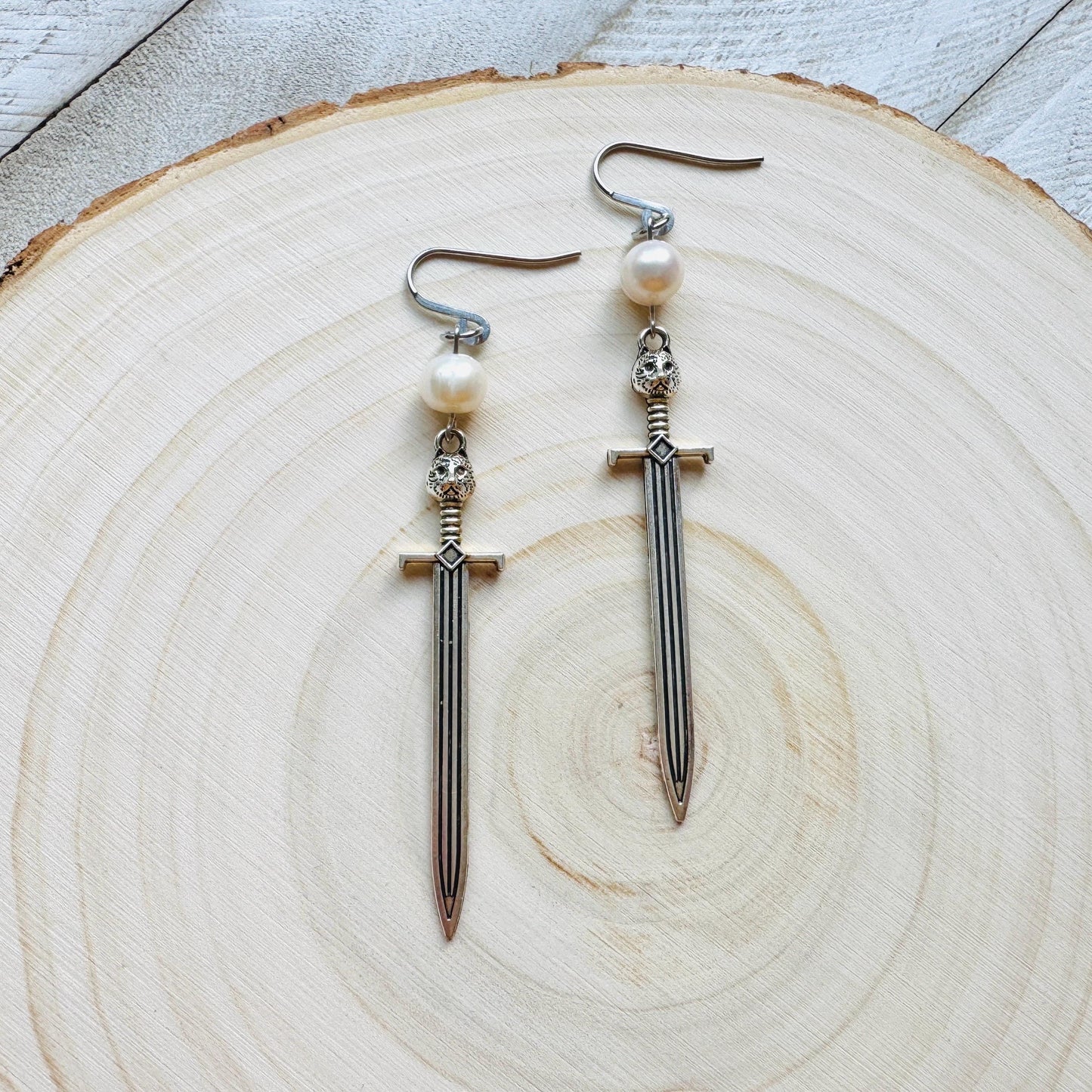 Sword Earrings, Pearl Earrings, Punk Earrings Dangle, Cat Earrings, Goth Earrings for Women, Easter Basket Stuffers for Tween, Gift for Mom