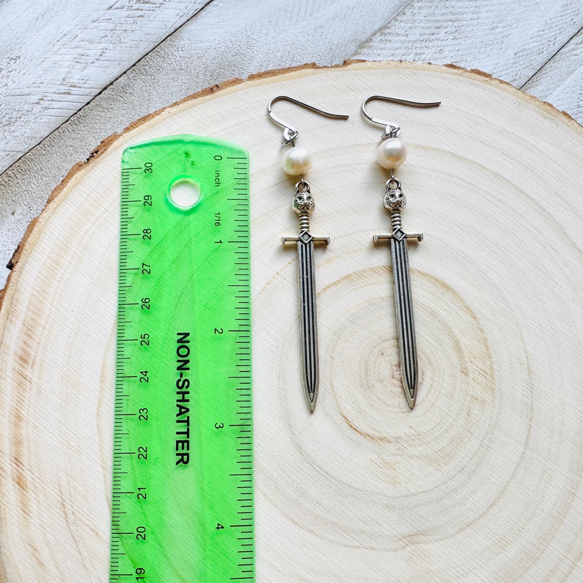 Sword Earrings, Pearl Earrings, Punk Earrings Dangle, Cat Earrings, Goth Earrings for Women, Easter Basket Stuffers for Tween, Gift for Mom