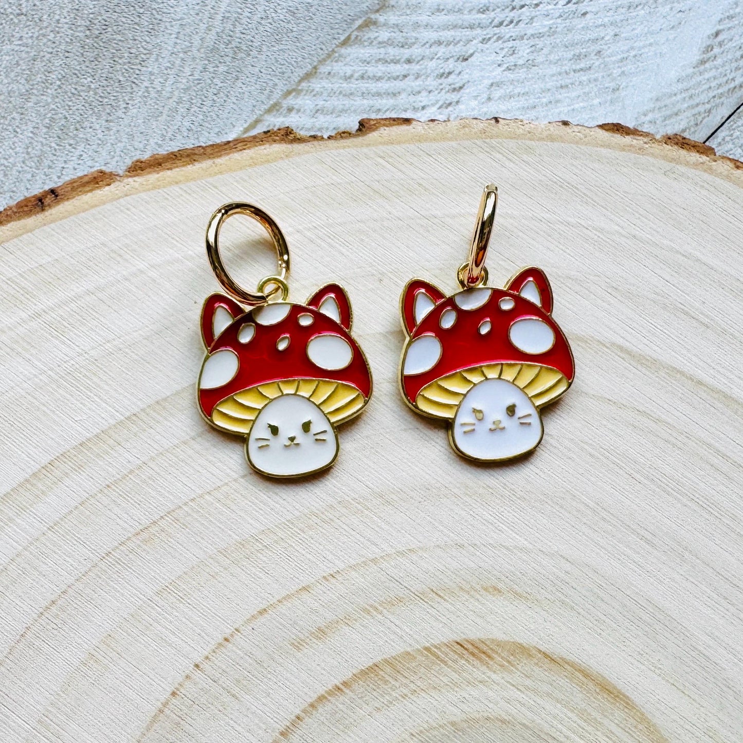 Cat Earrings, Mushroom Earrings, Huggie Hoops, Kitty Jewelry, Kawaii Jewelry, Easter Basket Stuffers for Tween, Unique Gifts for Teachers
