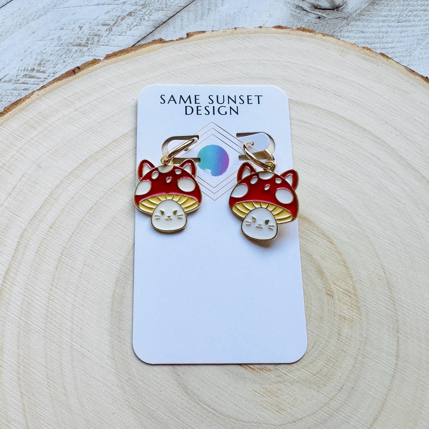 Cat Earrings, Mushroom Earrings, Huggie Hoops, Kitty Jewelry, Kawaii Jewelry, Easter Basket Stuffers for Tween, Unique Gifts for Teachers
