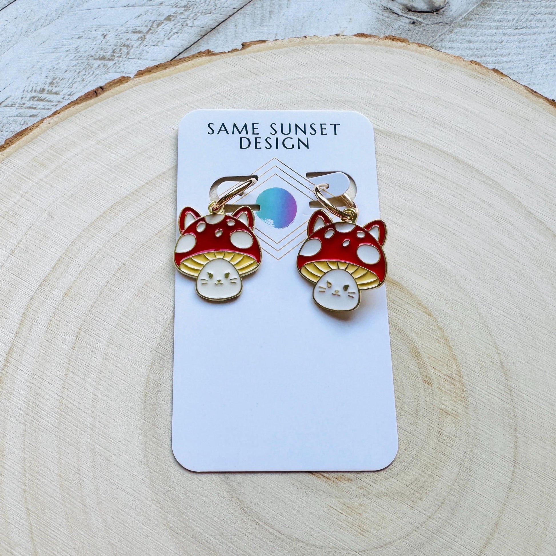 Cat Earrings, Mushroom Earrings, Huggie Hoops, Kitty Jewelry, Kawaii Jewelry, Easter Basket Stuffers for Tween, Unique Gifts for Teachers
