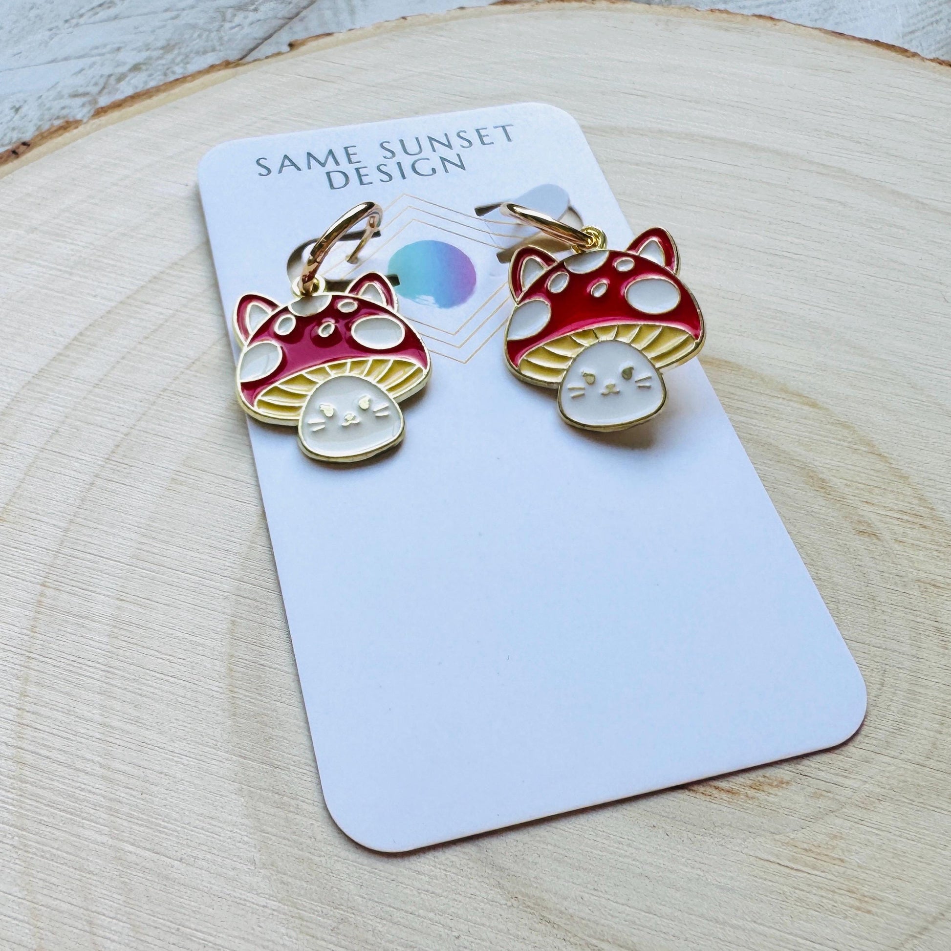 Cat Earrings, Mushroom Earrings, Huggie Hoops, Kitty Jewelry, Kawaii Jewelry, Easter Basket Stuffers for Tween, Unique Gifts for Teachers