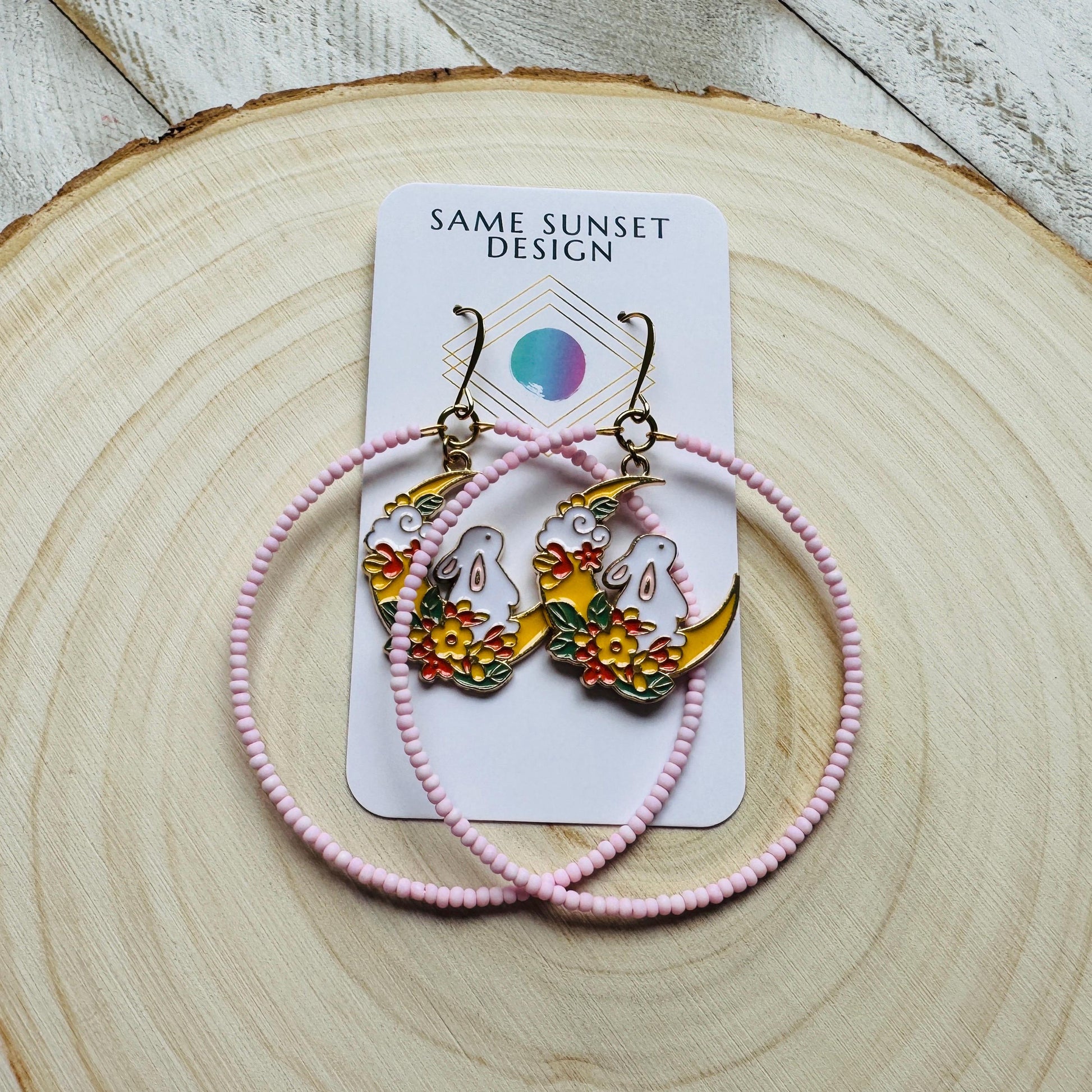 Bunny Earrings, Kawaii Earrings, Bead Hoops, Witchy Earrings, Cottagecore Earrings, Seed Bead Earrings, Easter Basket Stuffers for Women