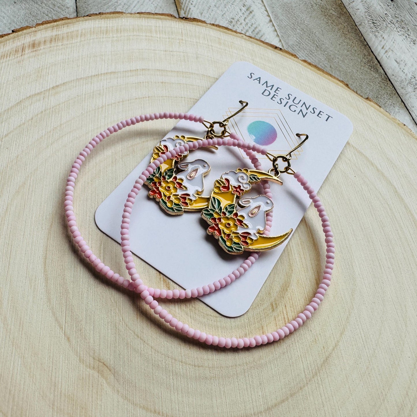 Bunny Earrings, Kawaii Earrings, Bead Hoops, Witchy Earrings, Cottagecore Earrings, Seed Bead Earrings, Easter Basket Stuffers for Women