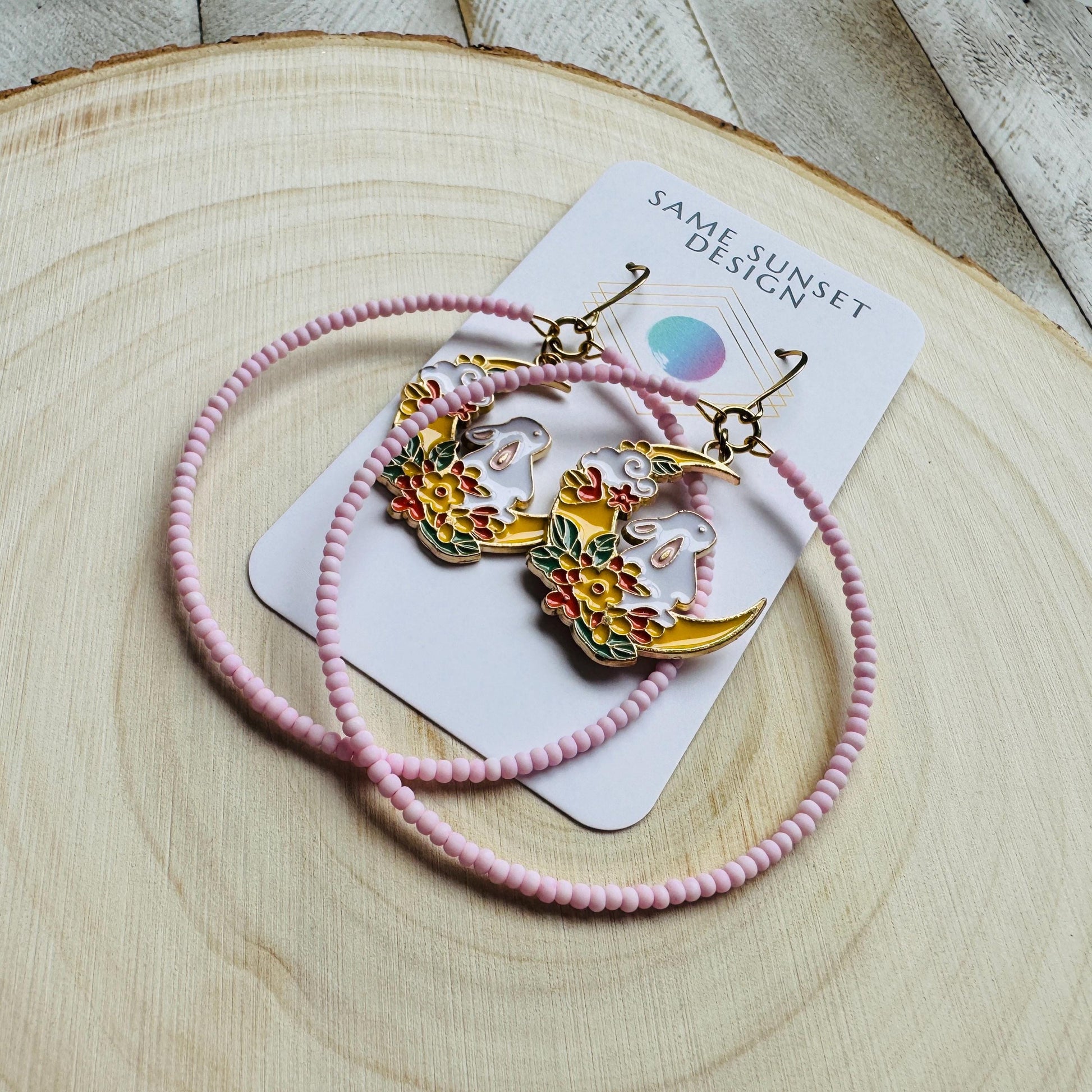 Bunny Earrings, Kawaii Earrings, Bead Hoops, Witchy Earrings, Cottagecore Earrings, Seed Bead Earrings, Easter Basket Stuffers for Women