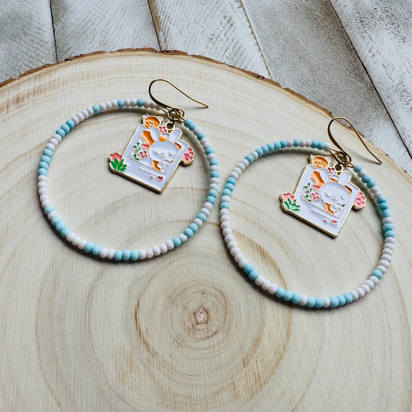 Bunny Earrings, Kawaii Earrings, Cottagecore Earrings, Seed Bead Earrings, Pastel Earrings, Easter Basket Stuffers for Women, Gift for Mom
