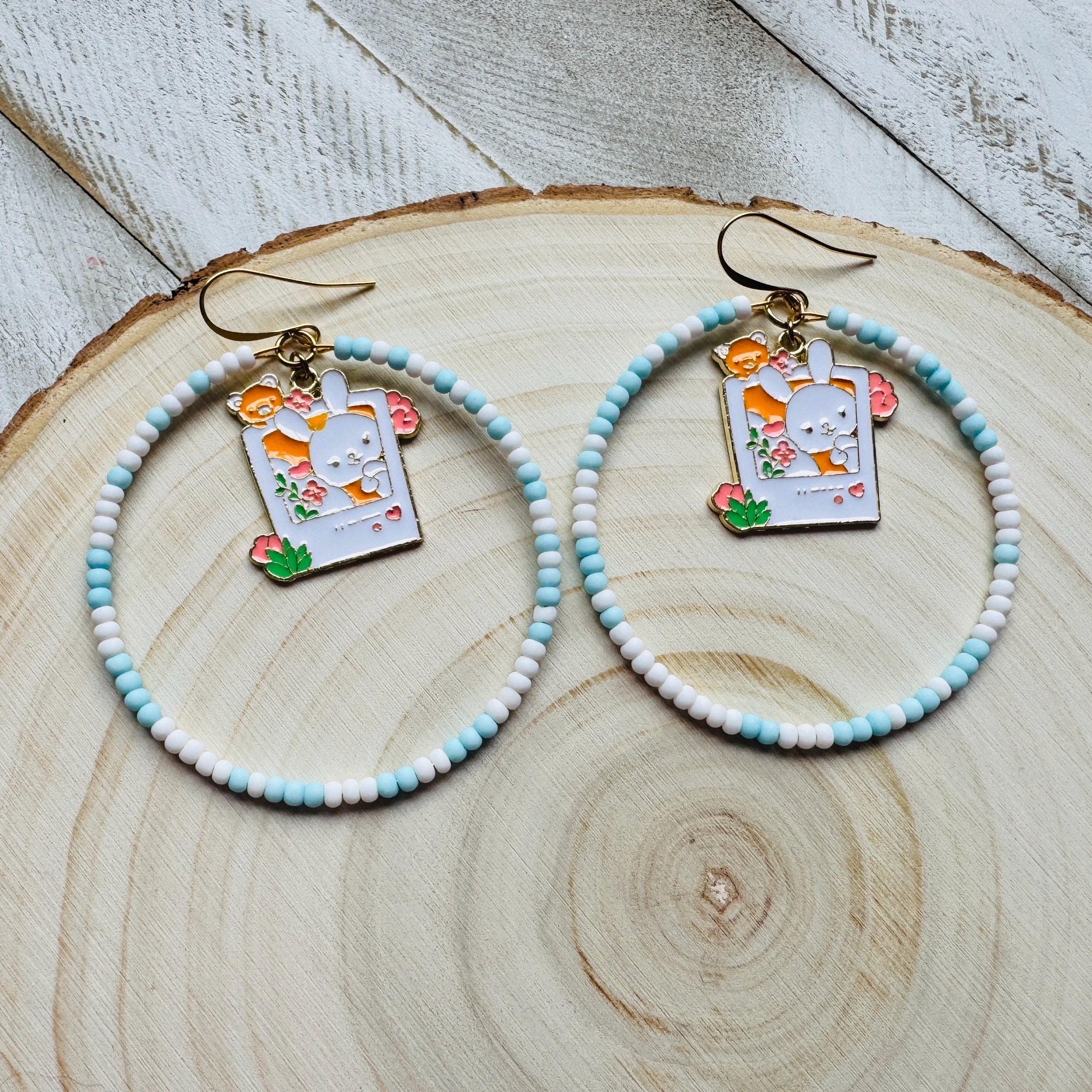 Bunny Earrings, Kawaii Earrings, Cottagecore Earrings, Seed Bead Earrings, Pastel Earrings, Easter Basket Stuffers for Women, Gift for Mom