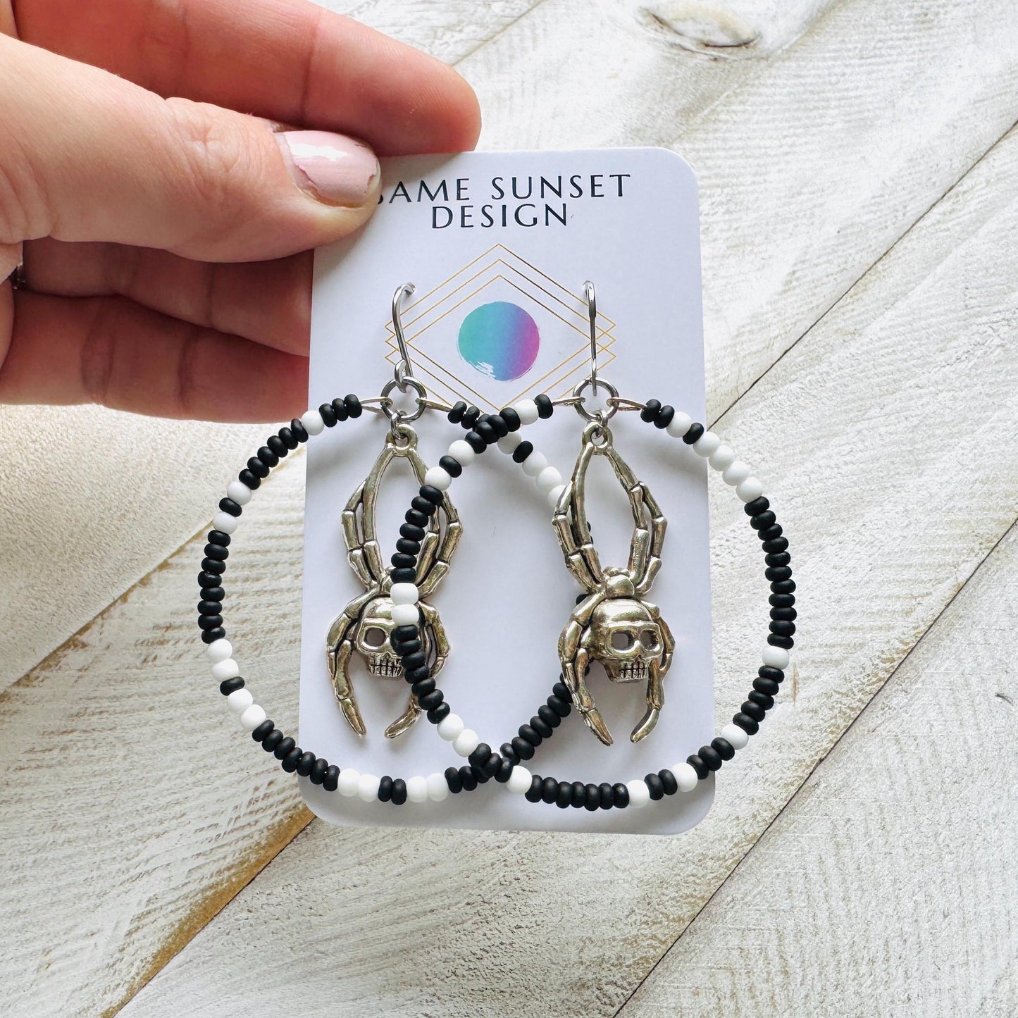 Spider Earrings, Seed Bead Earrings, Hoop Earrings Silver, Corporate Goth, Punk Earrings Dangle, Easter Basket Stuffers for Women, Witchy