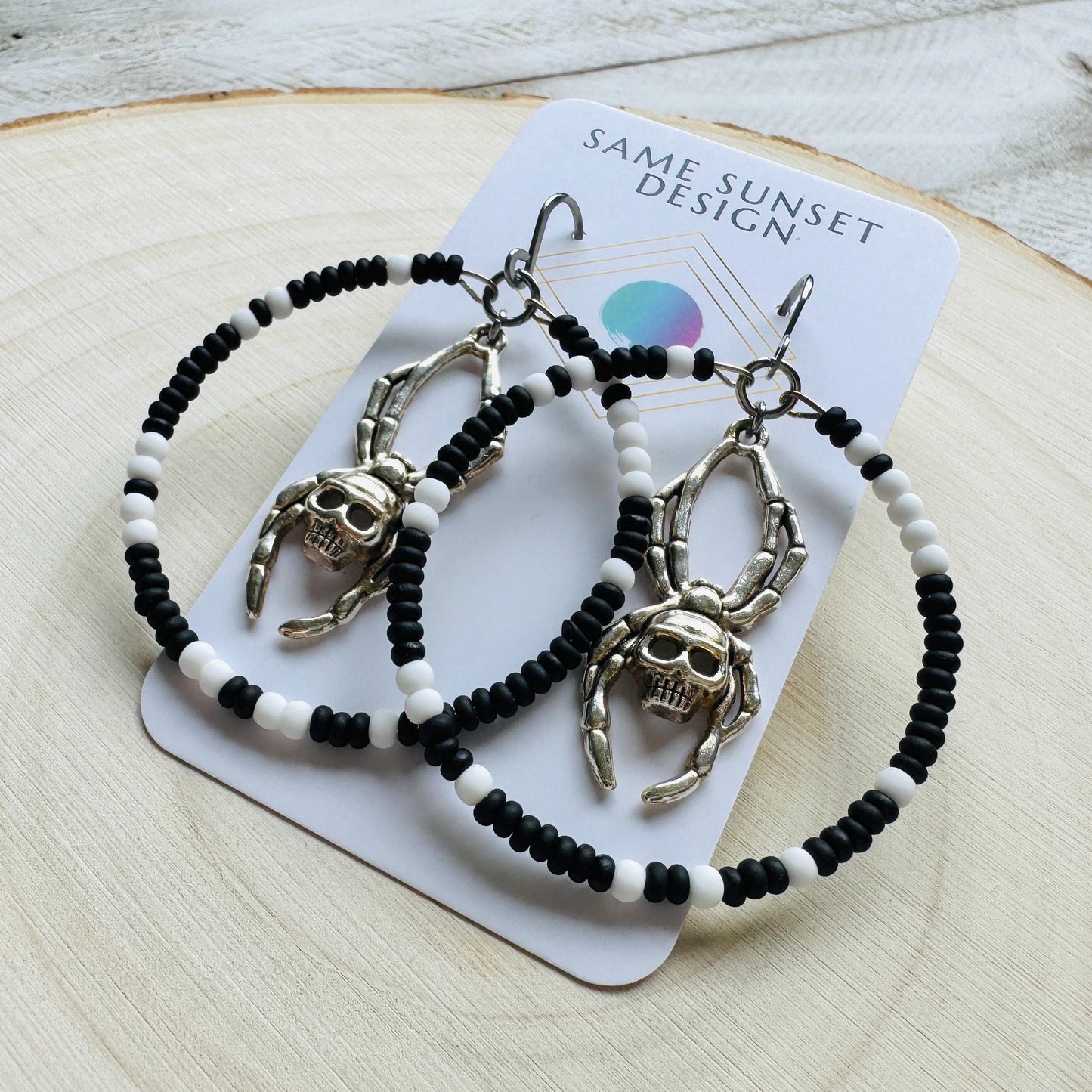 Spider Earrings, Seed Bead Earrings, Hoop Earrings Silver, Corporate Goth, Punk Earrings Dangle, Easter Basket Stuffers for Women, Witchy