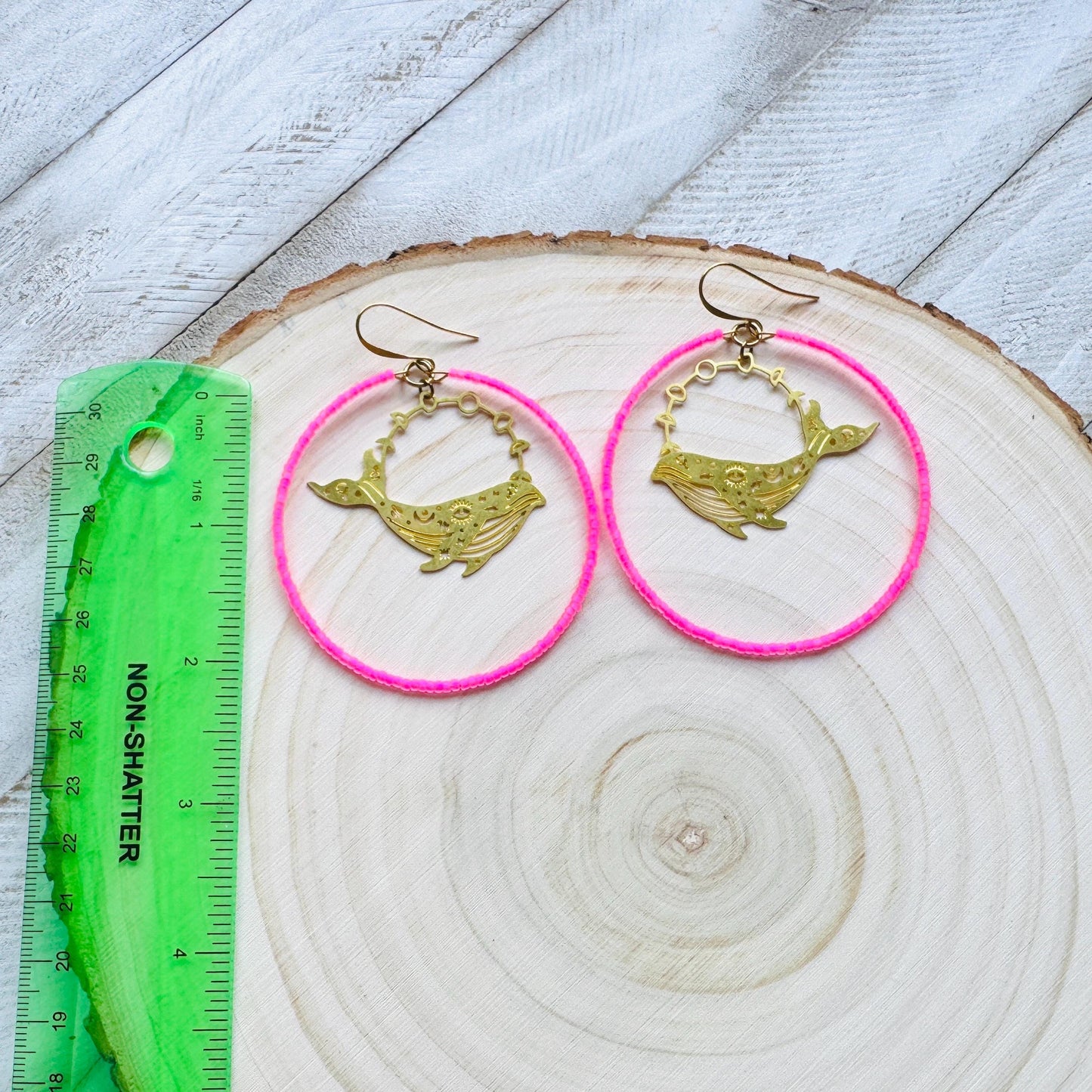 Whale Earrings, Seed Bead Hoop Earrings, Brass Hoop Earrings Large, Birthday Gift for Wife, Easter Basket Stuffers for Women, Boho Chic